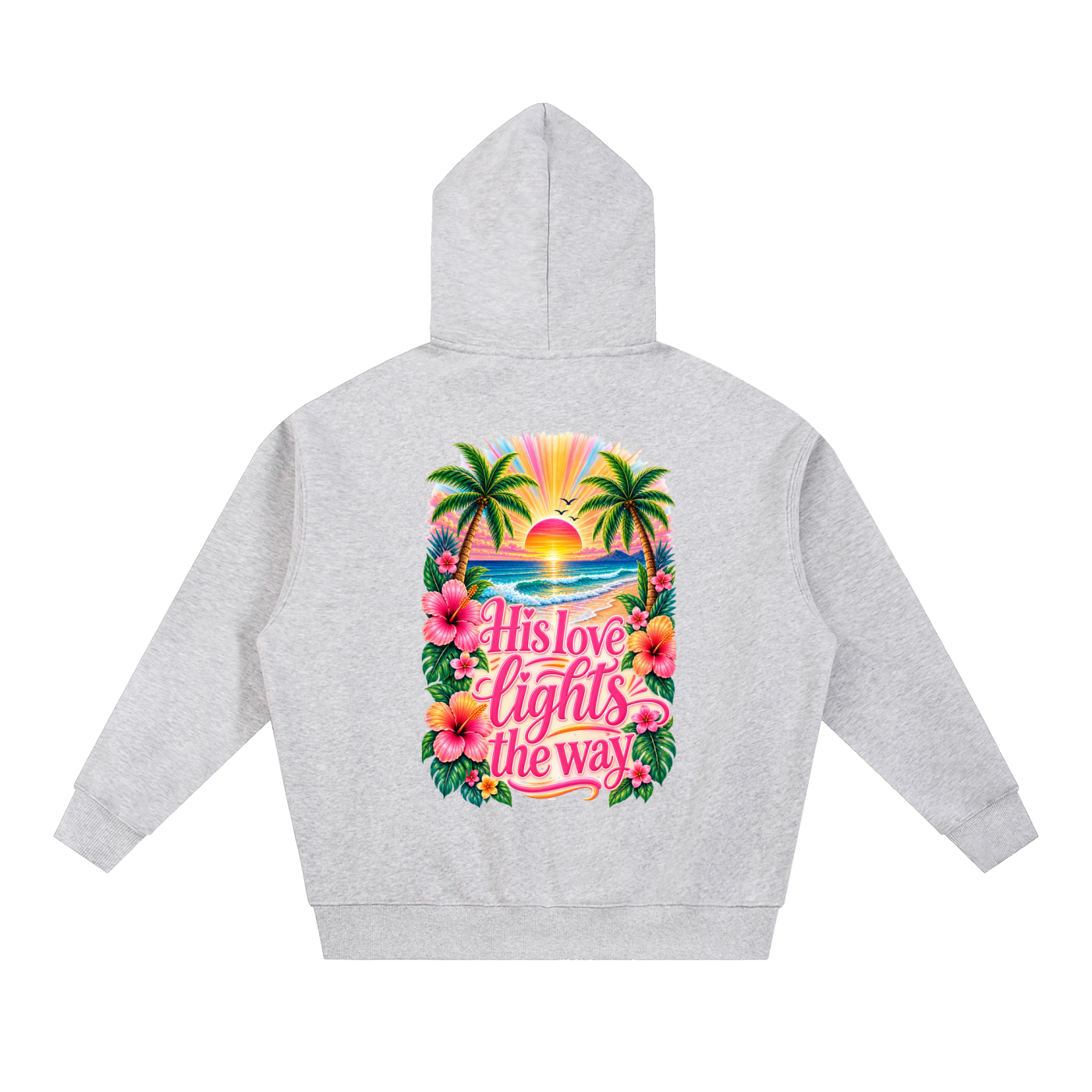 His Love Lights the Way Tropical Sunset Oversized Zip Hoodie