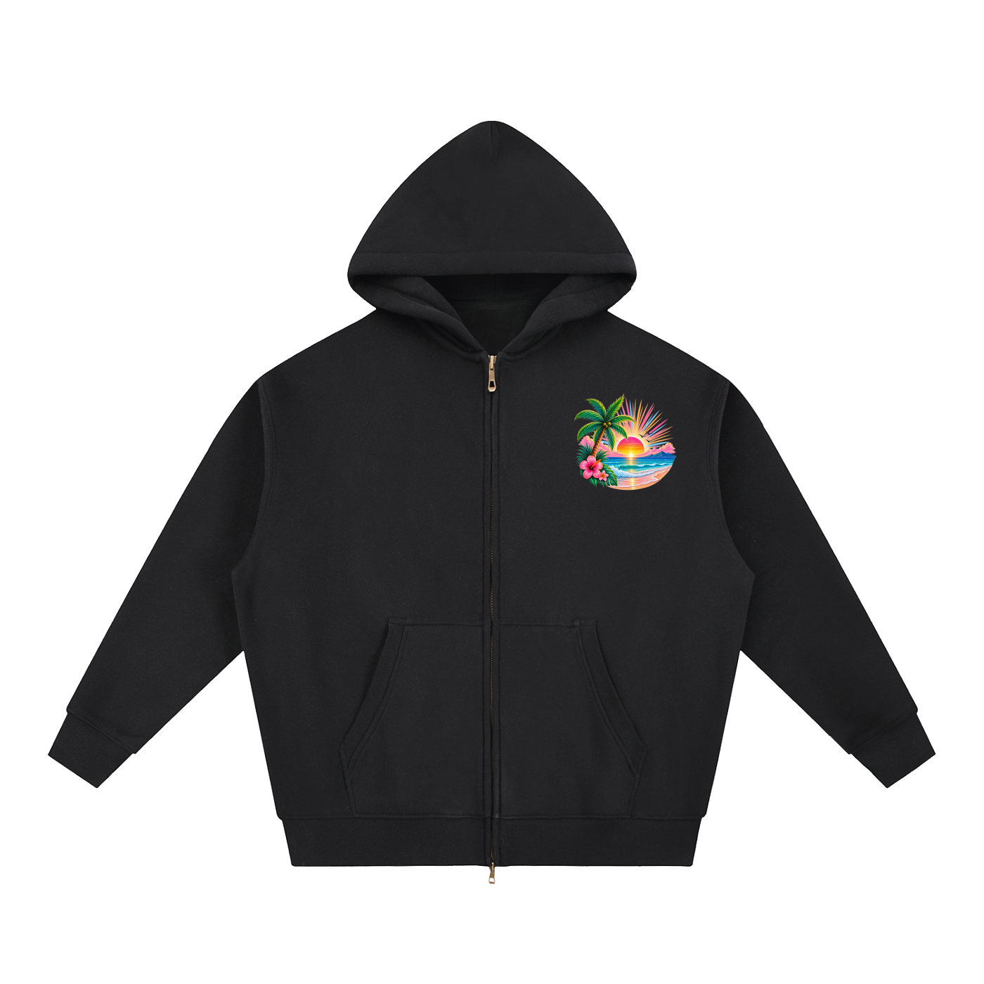 His Love Lights the Way Tropical Sunset Oversized Zip Hoodie