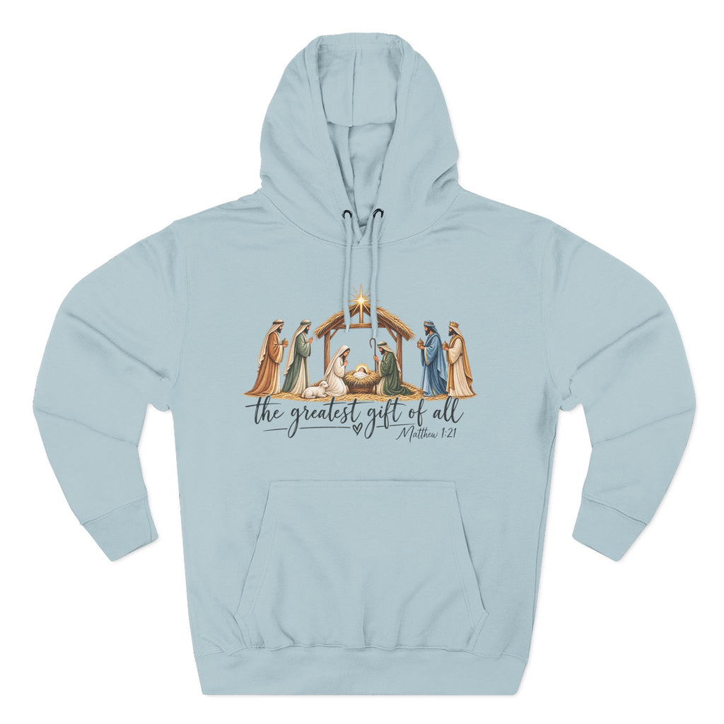 Nativity Hoodie - "The Greatest Gift of All" Fleece Christmas Sweatshirt