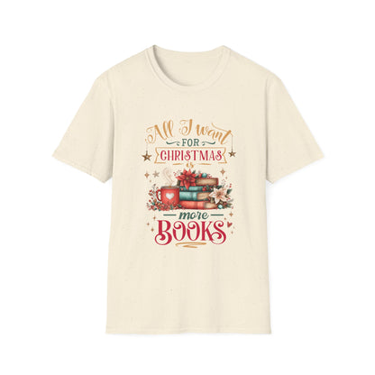 Christmas Book Lover T-Shirt featuring a cozy design with books and holiday elements perfect for book lovers.