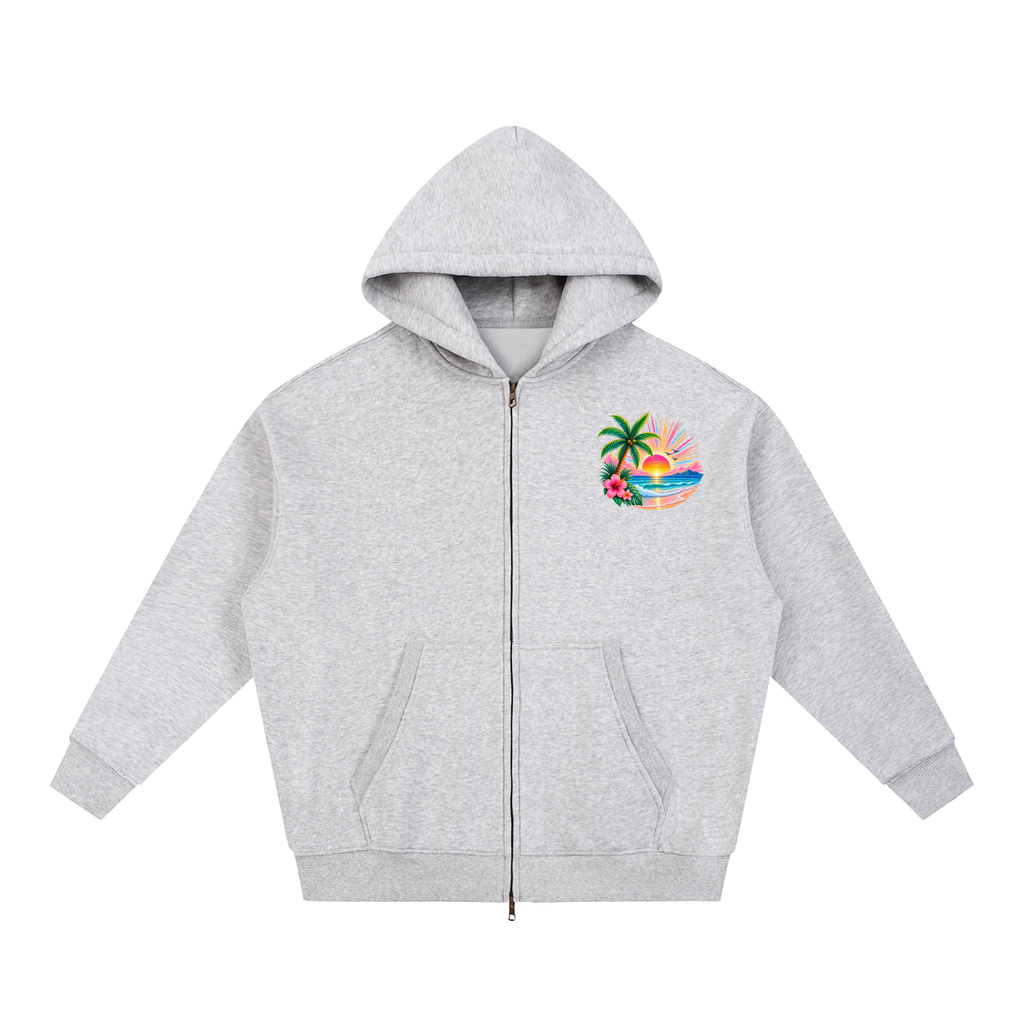 His Love Lights the Way Tropical Sunset Oversized Zip Hoodie