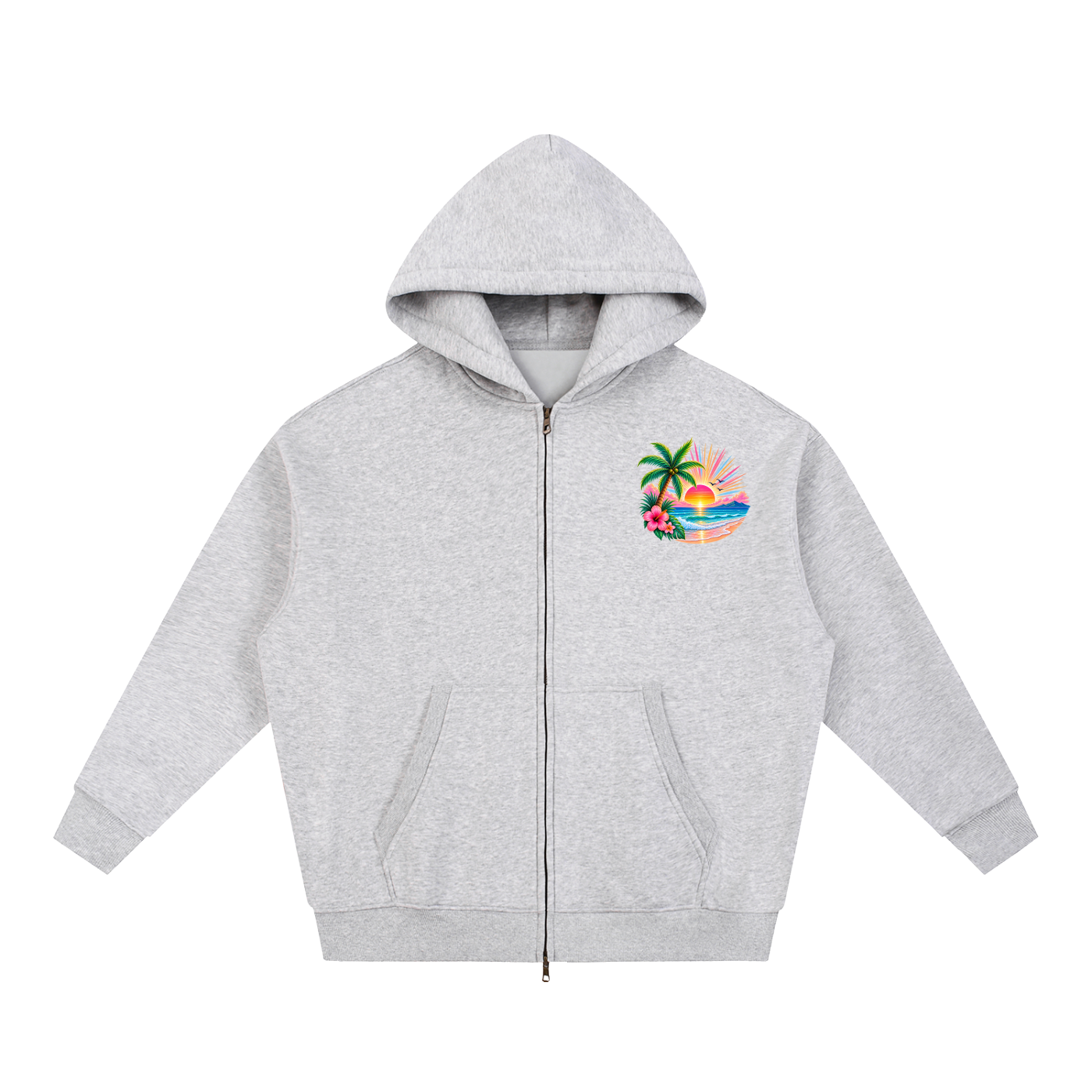 His Love Lights the Way Tropical Sunset Oversized Zip Hoodie
