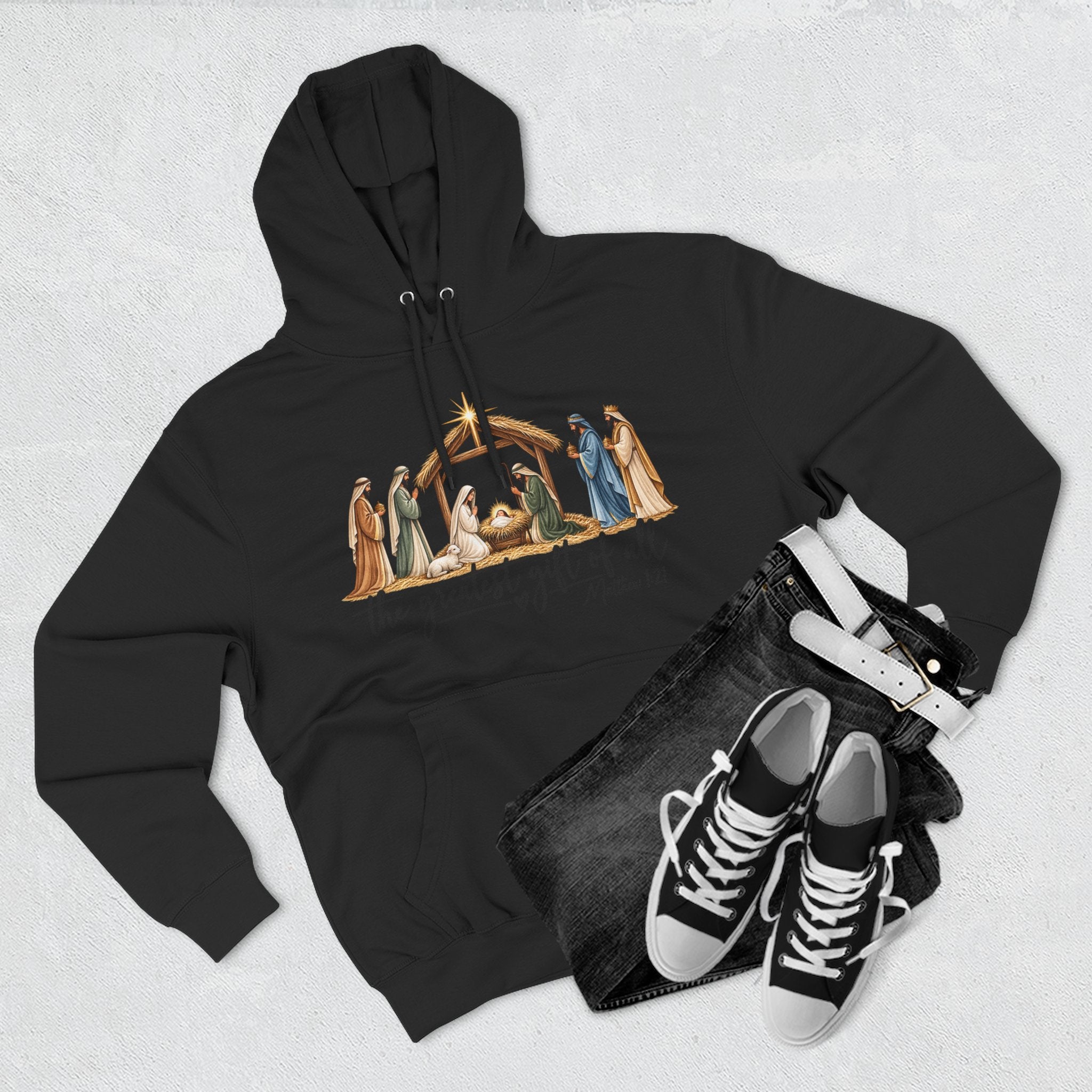 Nativity Hoodie - "The Greatest Gift of All" Fleece Christmas Sweatshirt