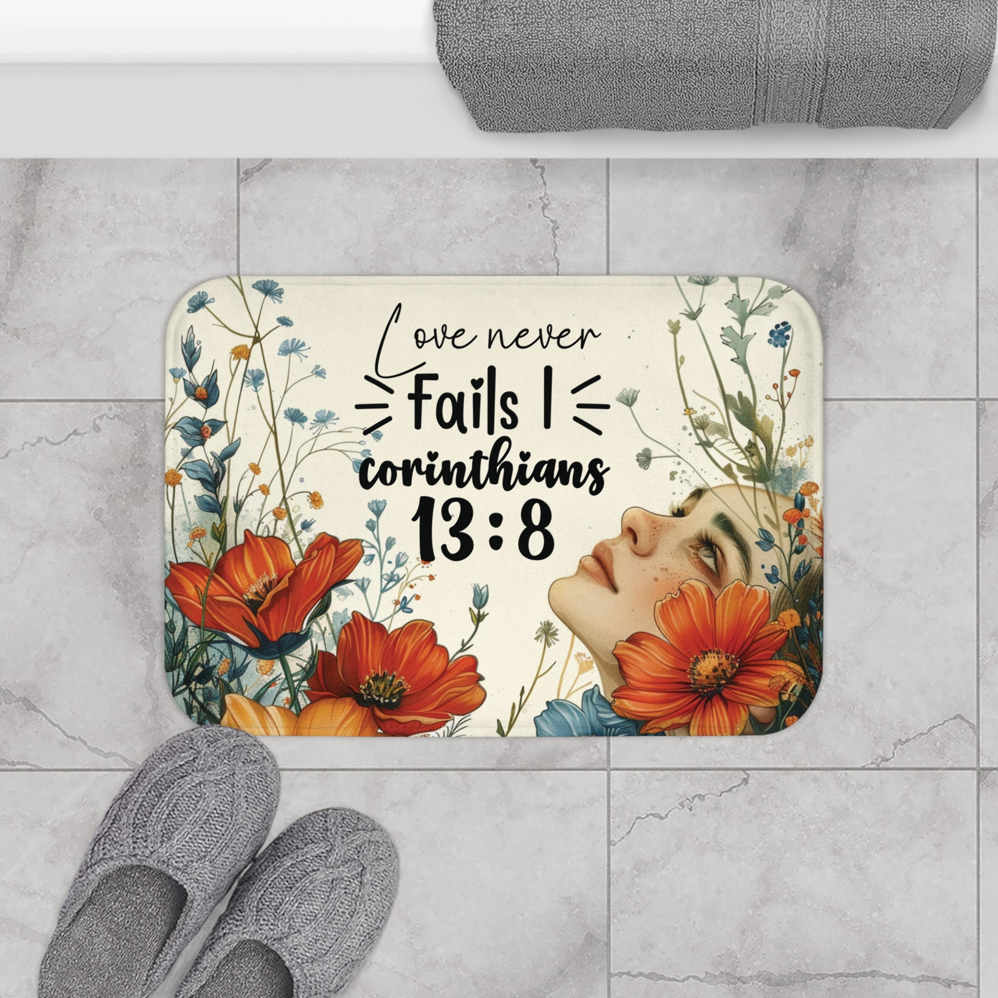 Love Never Fails Bathroom Mat