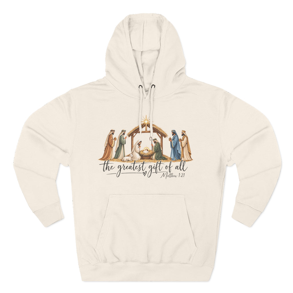 Nativity Hoodie - "The Greatest Gift of All" Fleece Christmas Sweatshirt