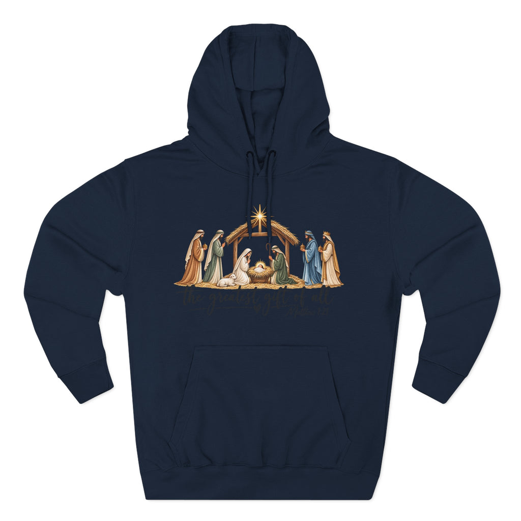 Nativity Hoodie - "The Greatest Gift of All" Fleece Christmas Sweatshirt