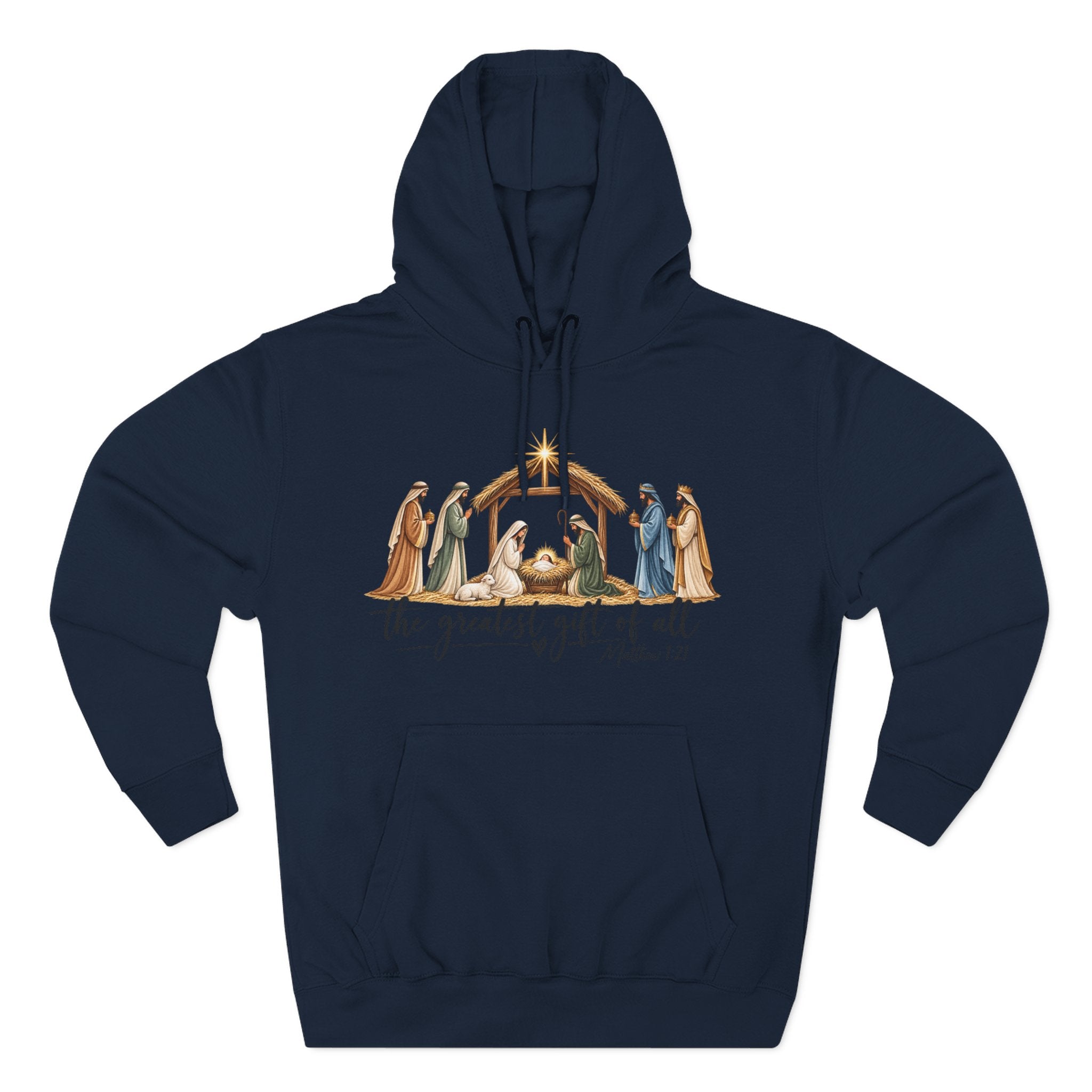 Nativity Hoodie - "The Greatest Gift of All" Fleece Christmas Sweatshirt