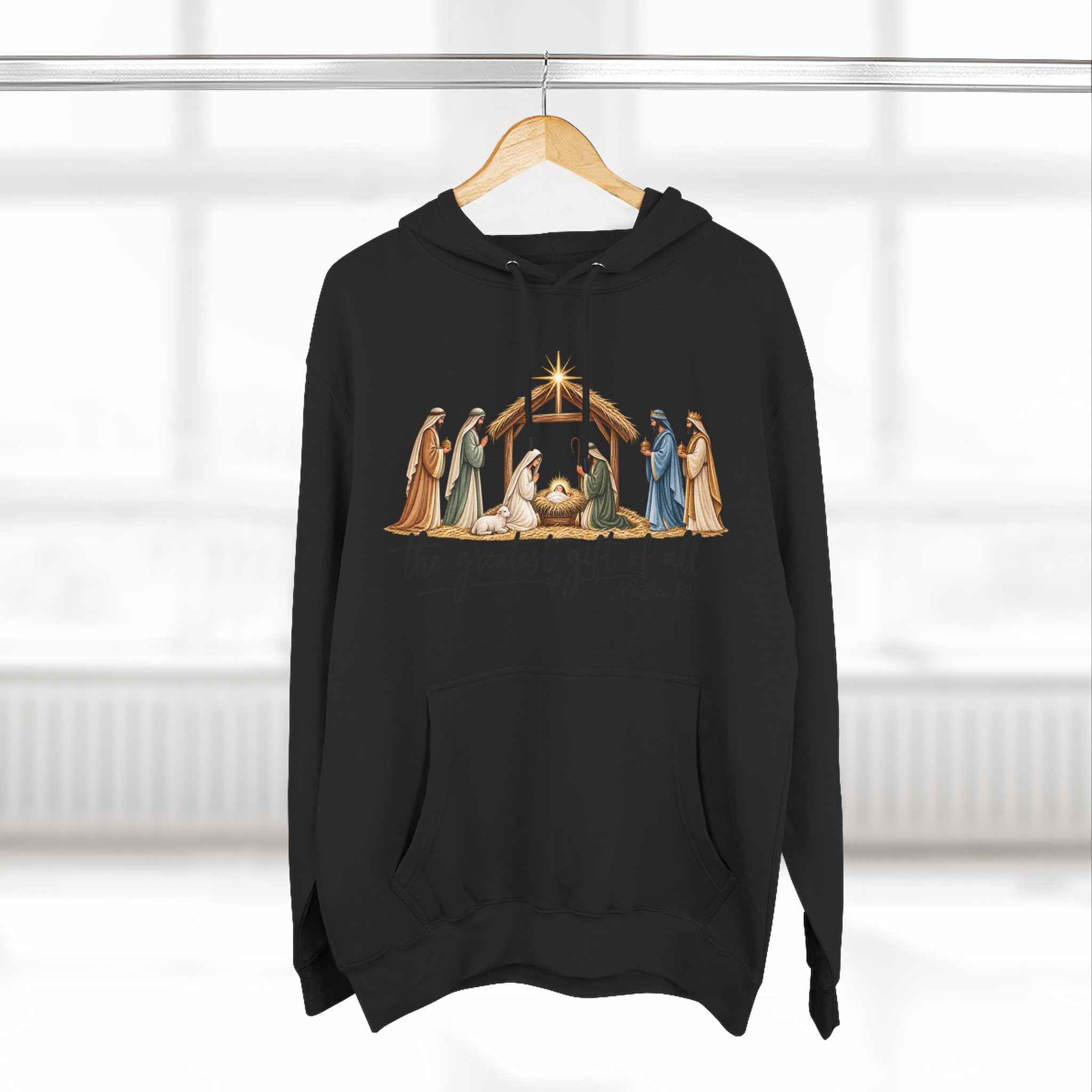 Nativity Hoodie - "The Greatest Gift of All" Fleece Christmas Sweatshirt