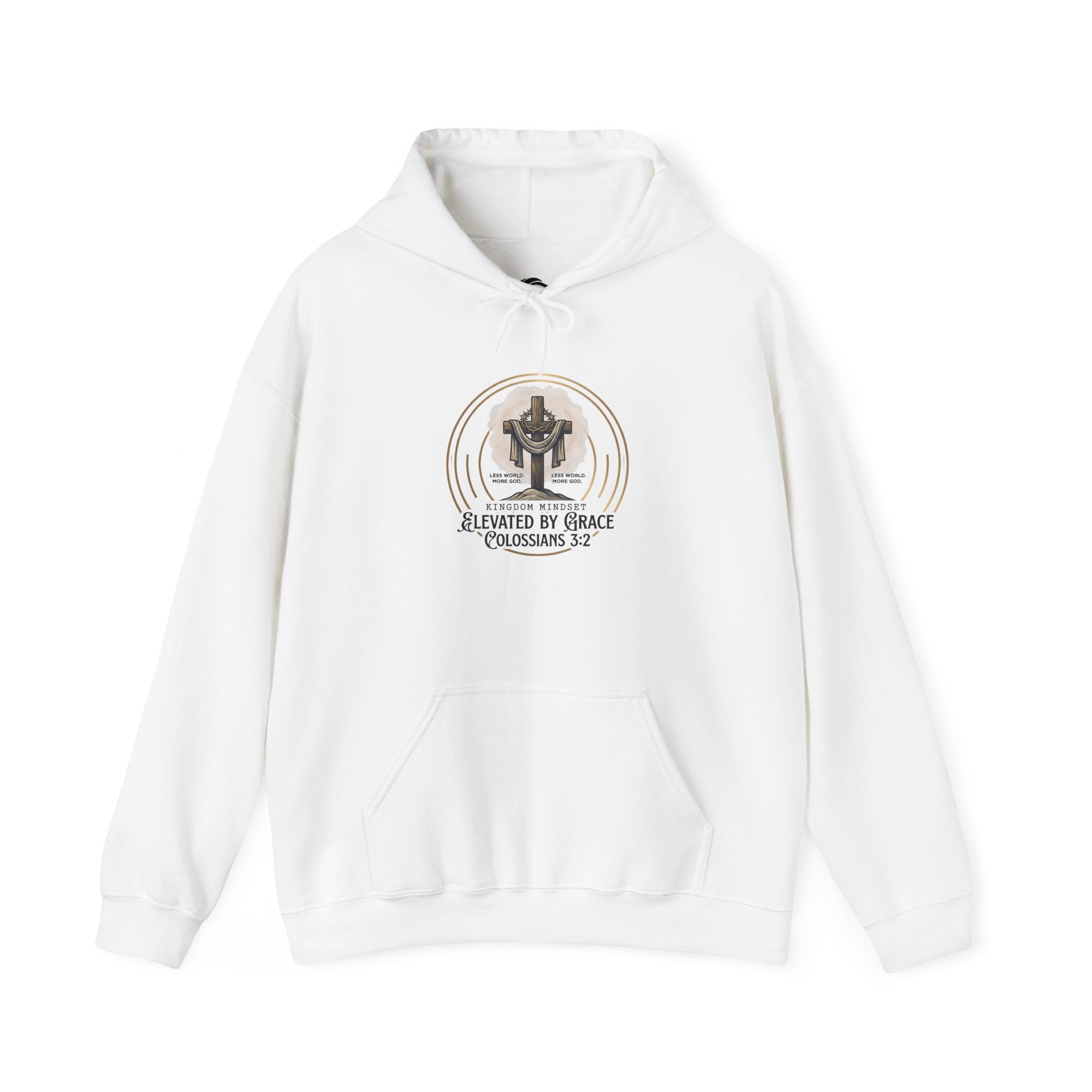 Christian Hoodie – “Elevated by Grace” Cross Sweatshirt (Colossians 3:2)