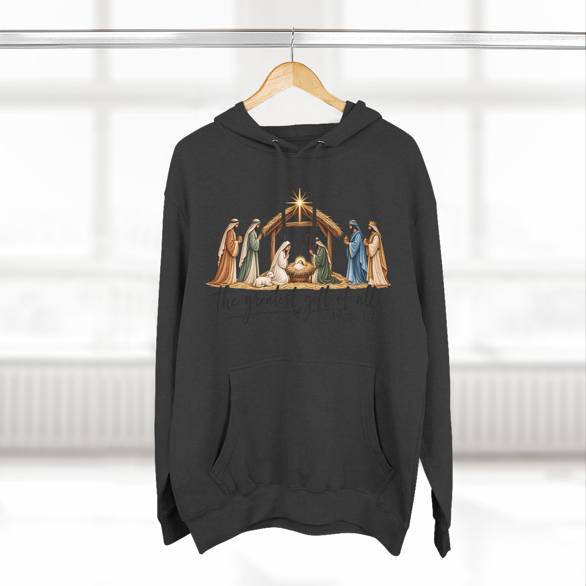 Nativity Hoodie - "The Greatest Gift of All" Fleece Christmas Sweatshirt