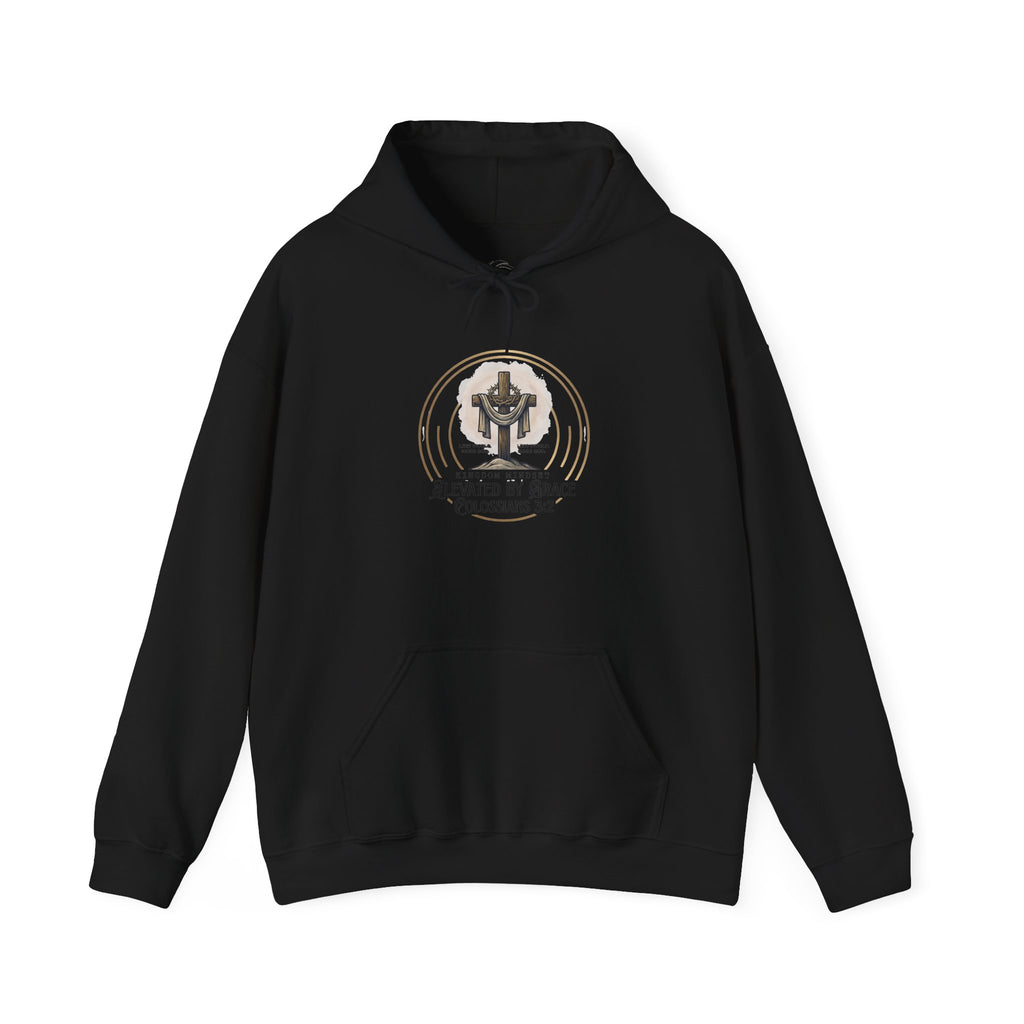 Christian Hoodie – “Elevated by Grace” Cross Sweatshirt (Colossians 3:2)