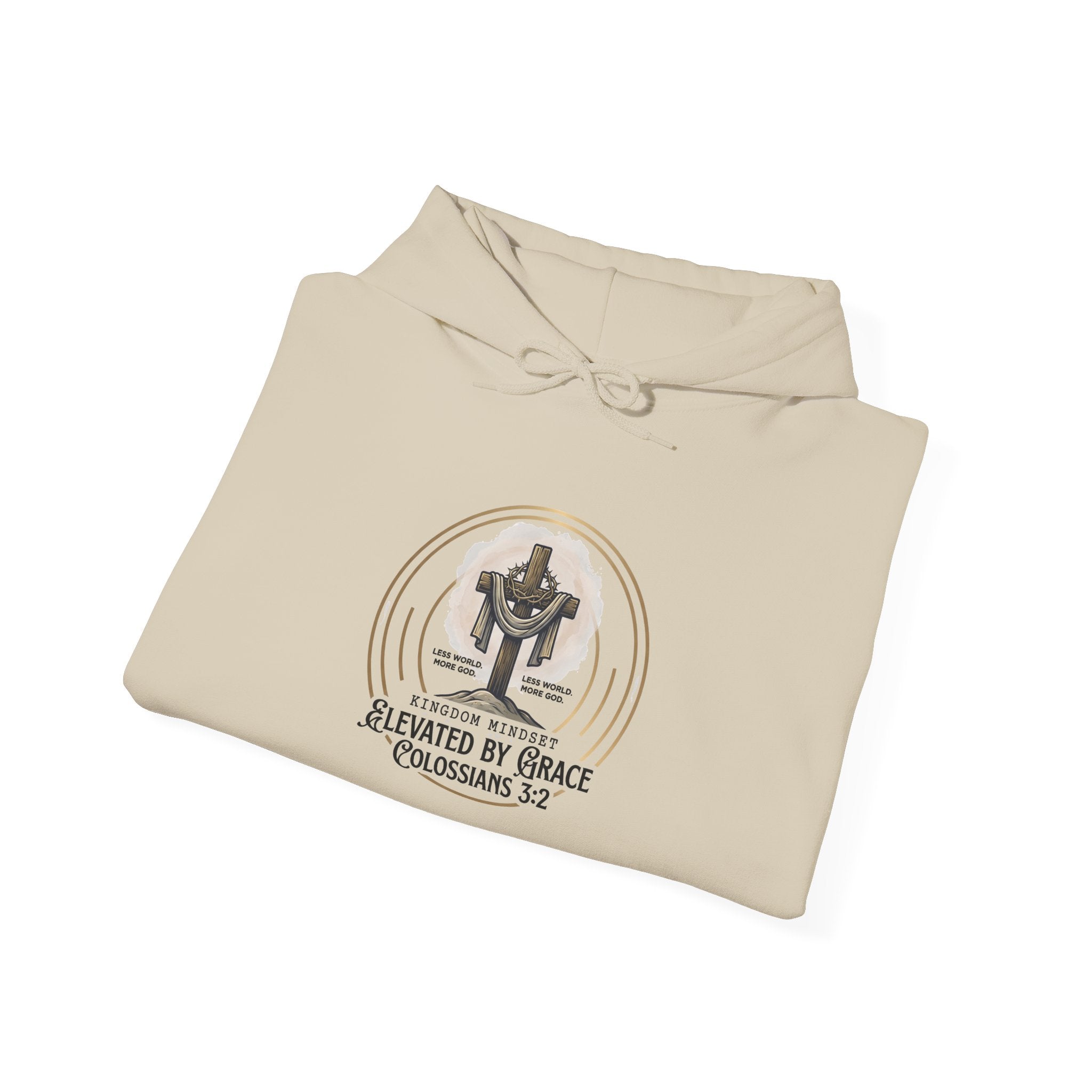 Christian Hoodie – “Elevated by Grace” Cross Sweatshirt (Colossians 3:2)