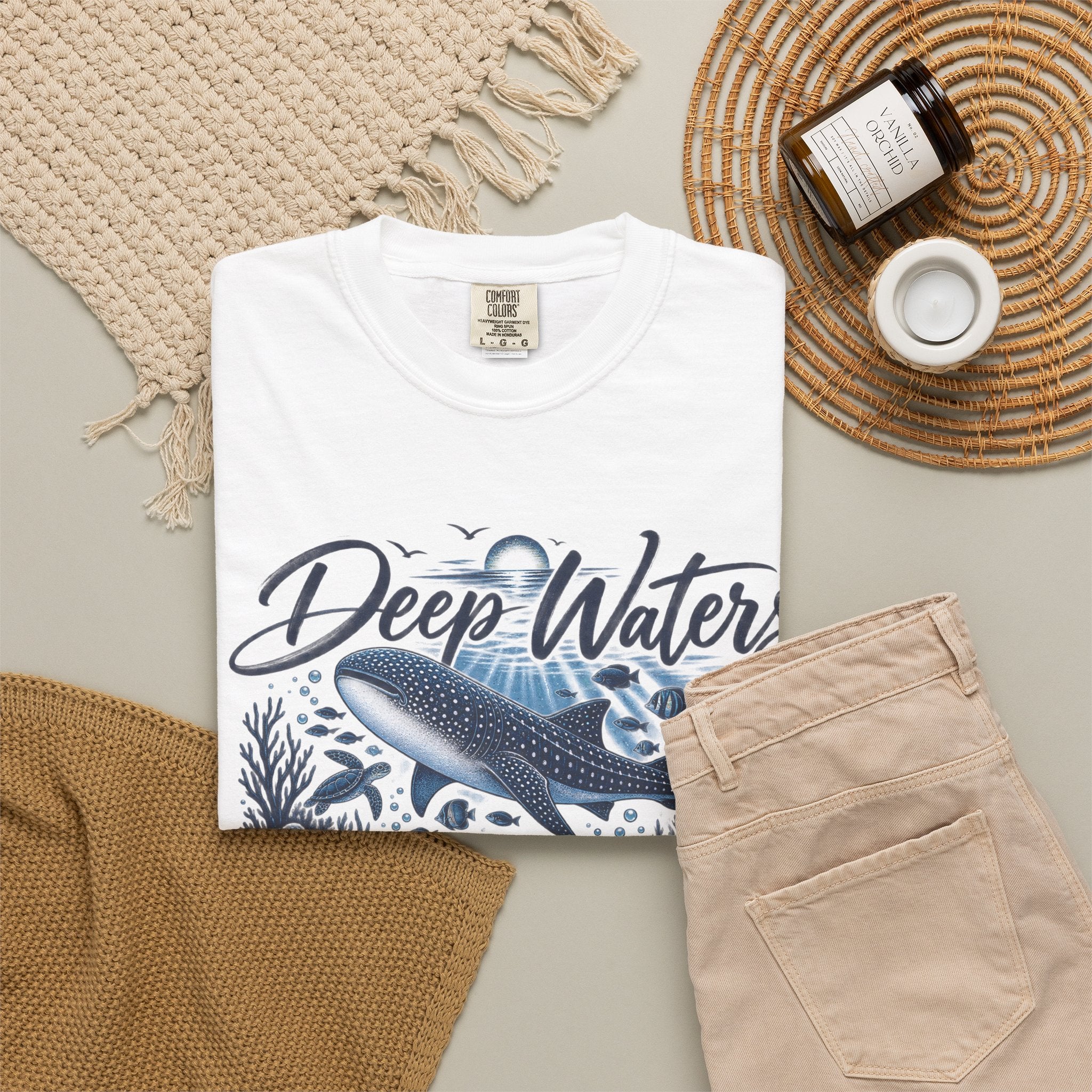 Deep Waters Whale T-Shirt — "Deep Waters I Will Be With You" Ocean Graphic Tee