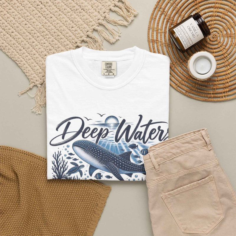 Deep Waters Whale T-Shirt — "Deep Waters I Will Be With You" Ocean Graphic Tee