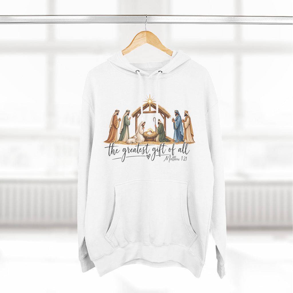 Nativity Hoodie - "The Greatest Gift of All" Fleece Christmas Sweatshirt