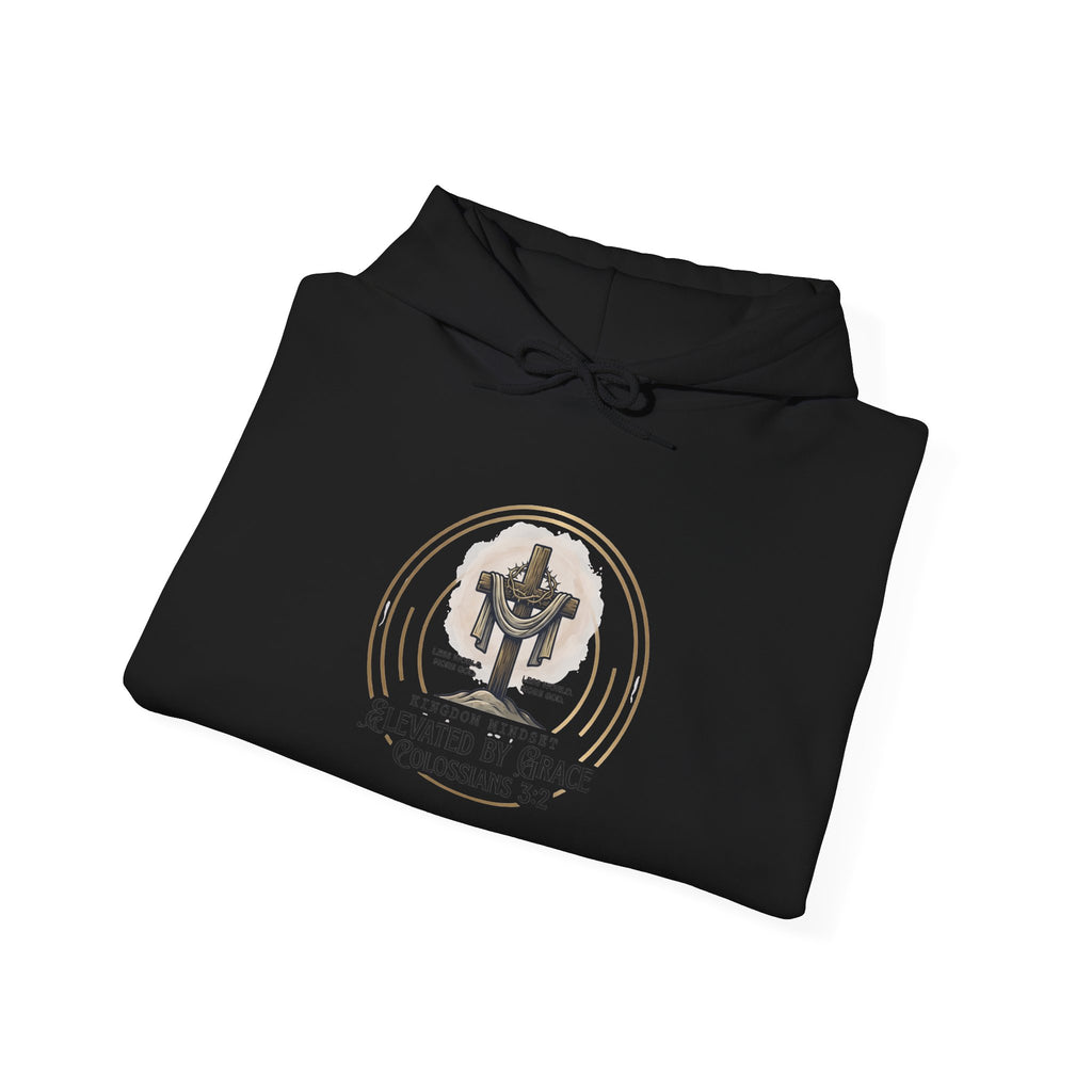 Christian Hoodie – “Elevated by Grace” Cross Sweatshirt (Colossians 3:2)