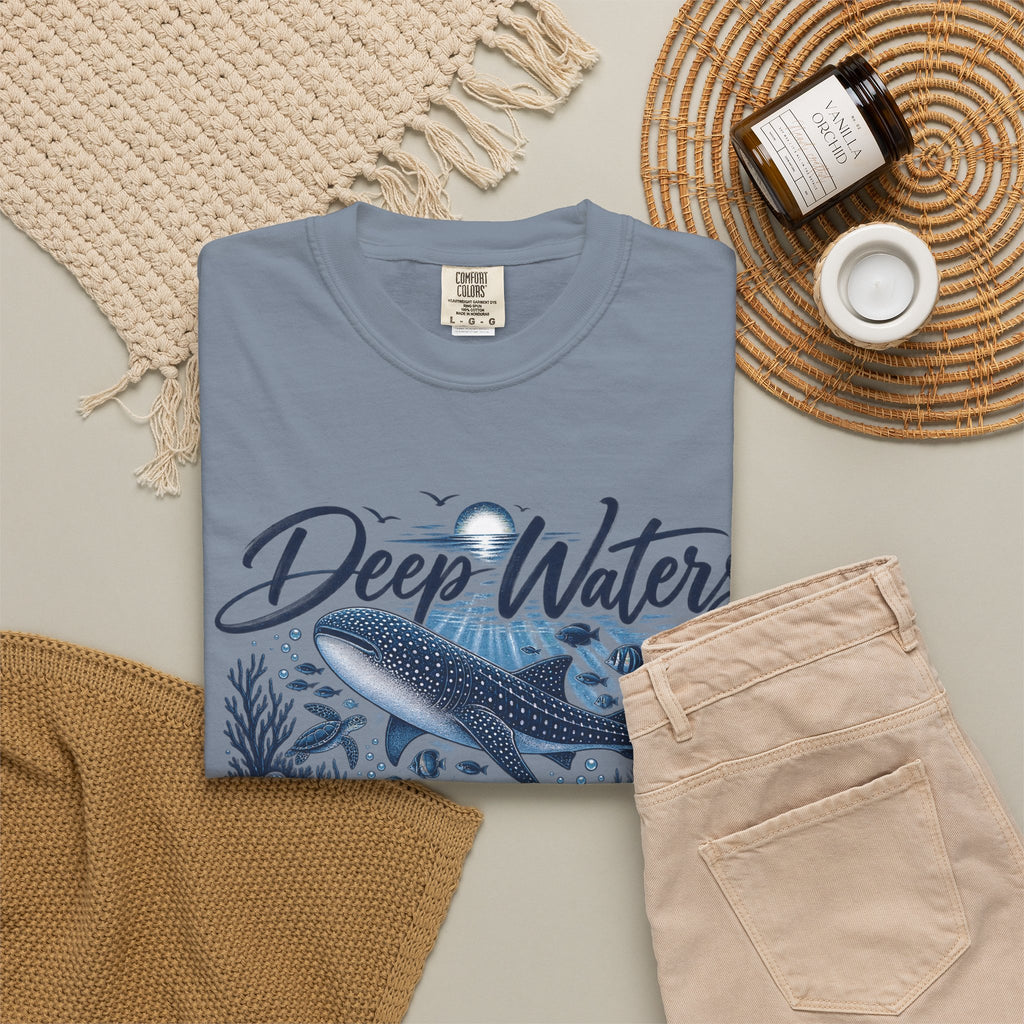Deep Waters Whale T-Shirt — "Deep Waters I Will Be With You" Ocean Graphic Tee