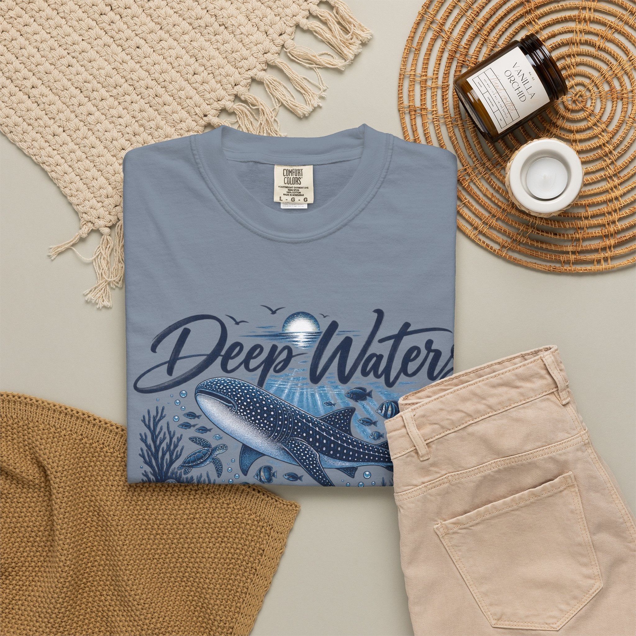 Deep Waters Whale T-Shirt — "Deep Waters I Will Be With You" Ocean Graphic Tee