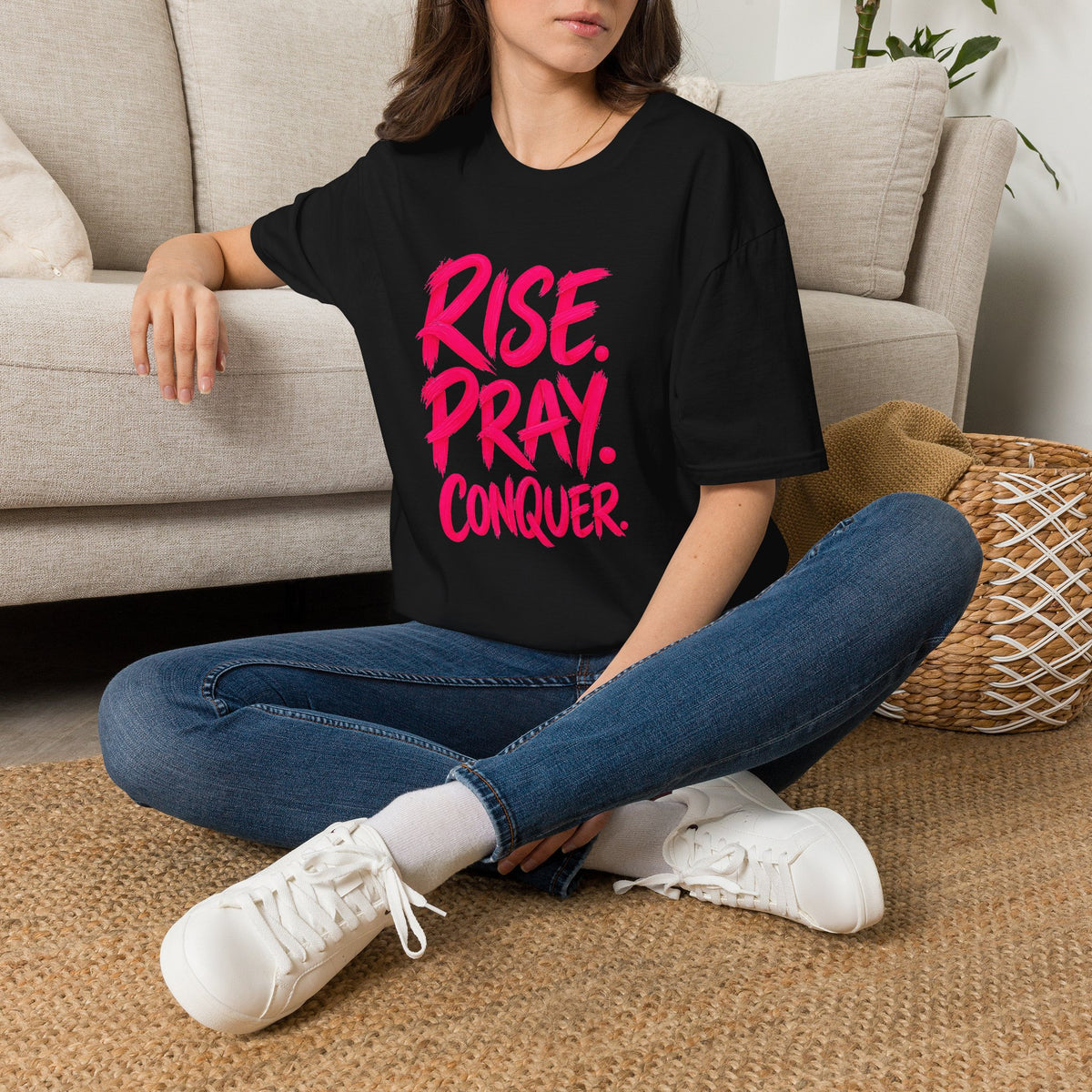 Rise. Pray. Conquer. T-Shirt — Inspirational Faith Graphic Tee
