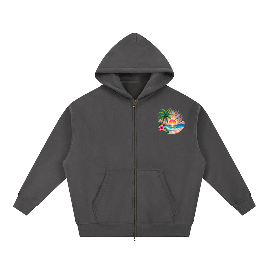 His Love Lights the Way Tropical Sunset Oversized Zip Hoodie