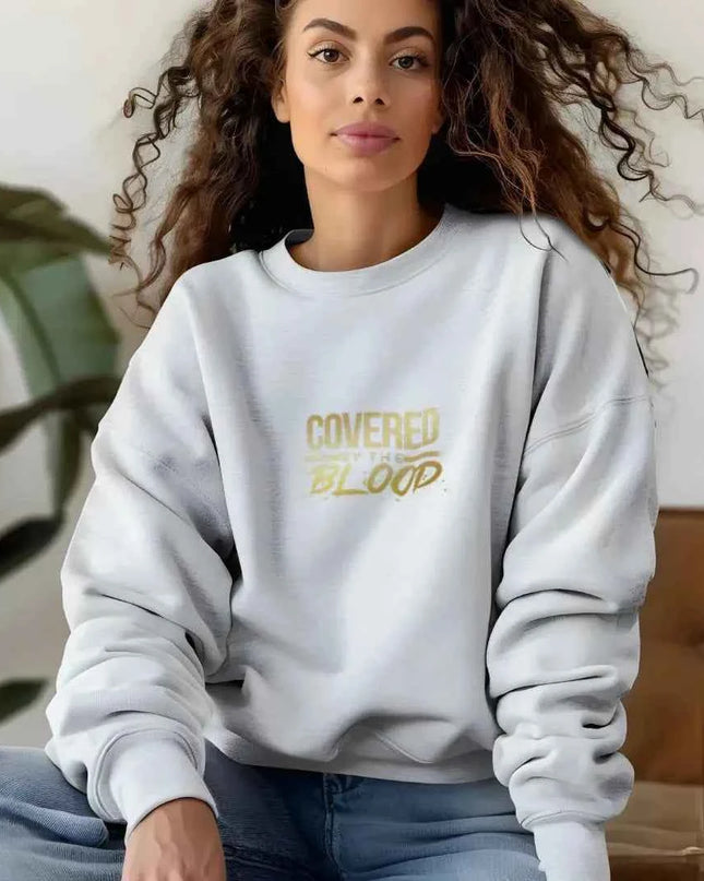 Covered by the Blood Crewneck Sweatshirt - Christian Faith Apparel