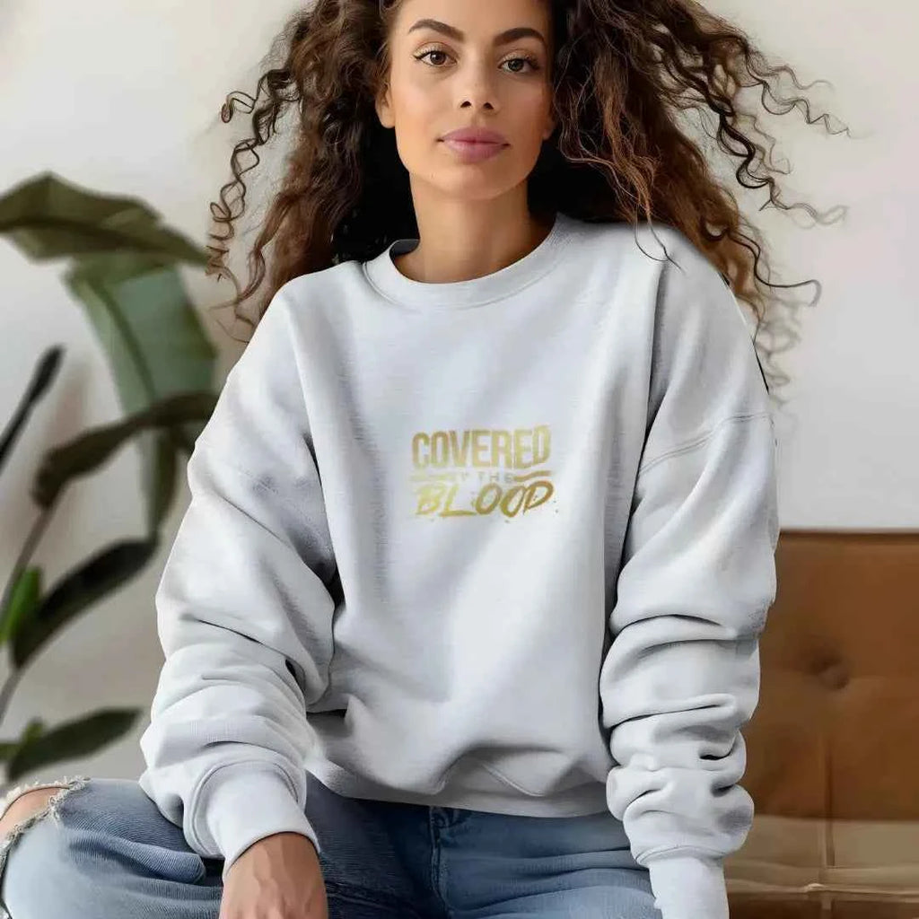 Covered by the Blood Crewneck Sweatshirt - Christian Faith Apparel