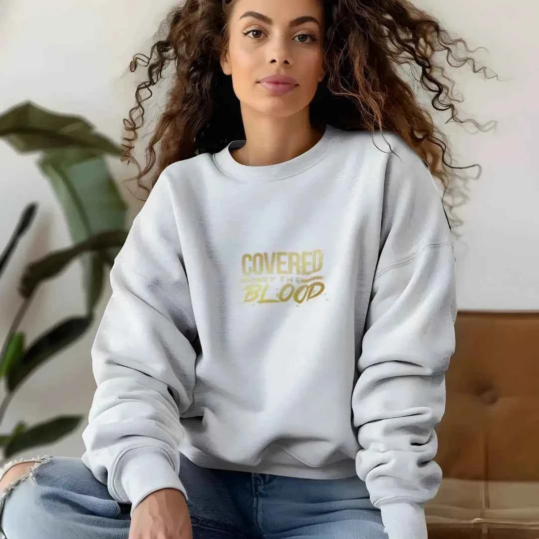 Covered by the Blood Crewneck Sweatshirt - Christian Faith Apparel