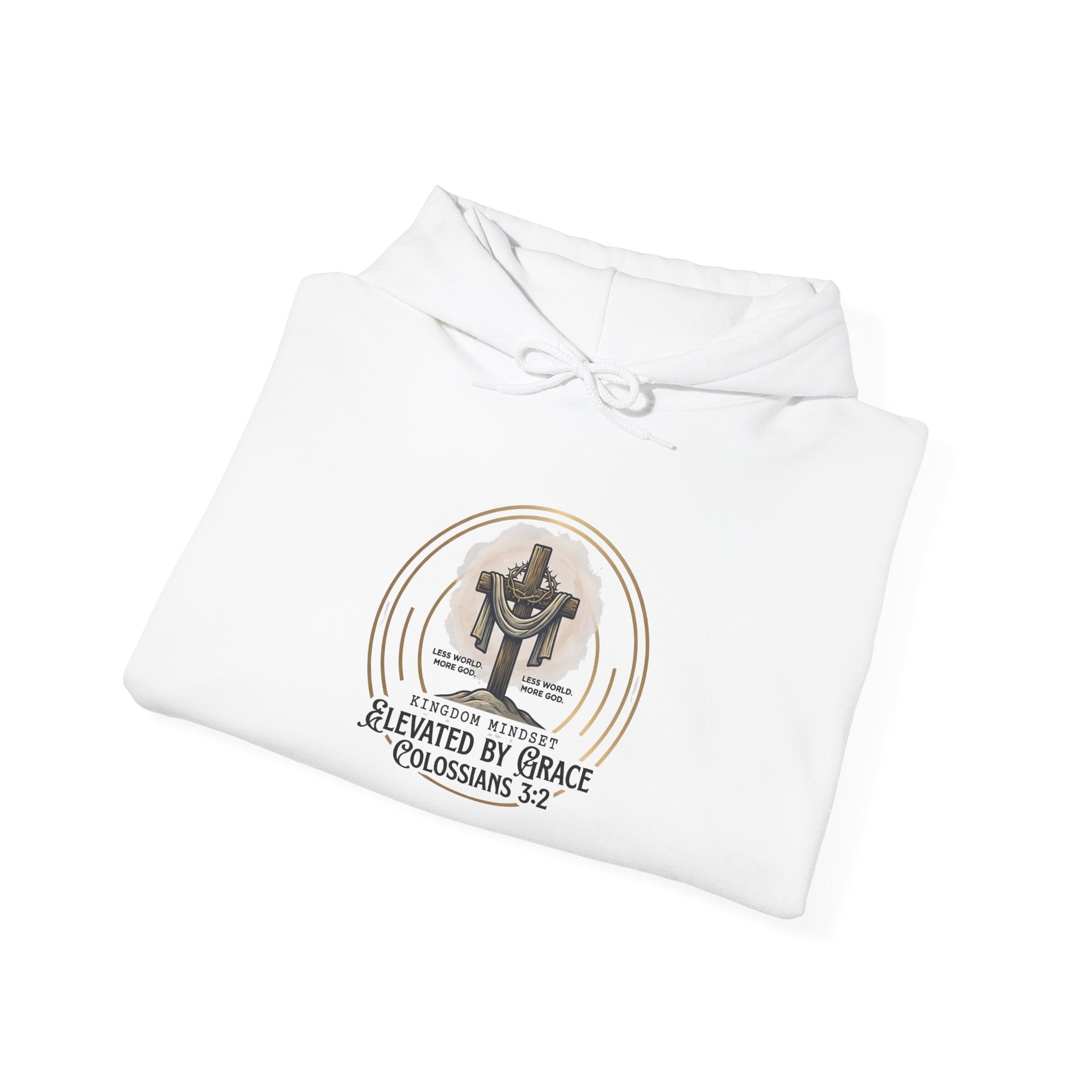 Christian Hoodie – “Elevated by Grace” Cross Sweatshirt (Colossians 3:2)