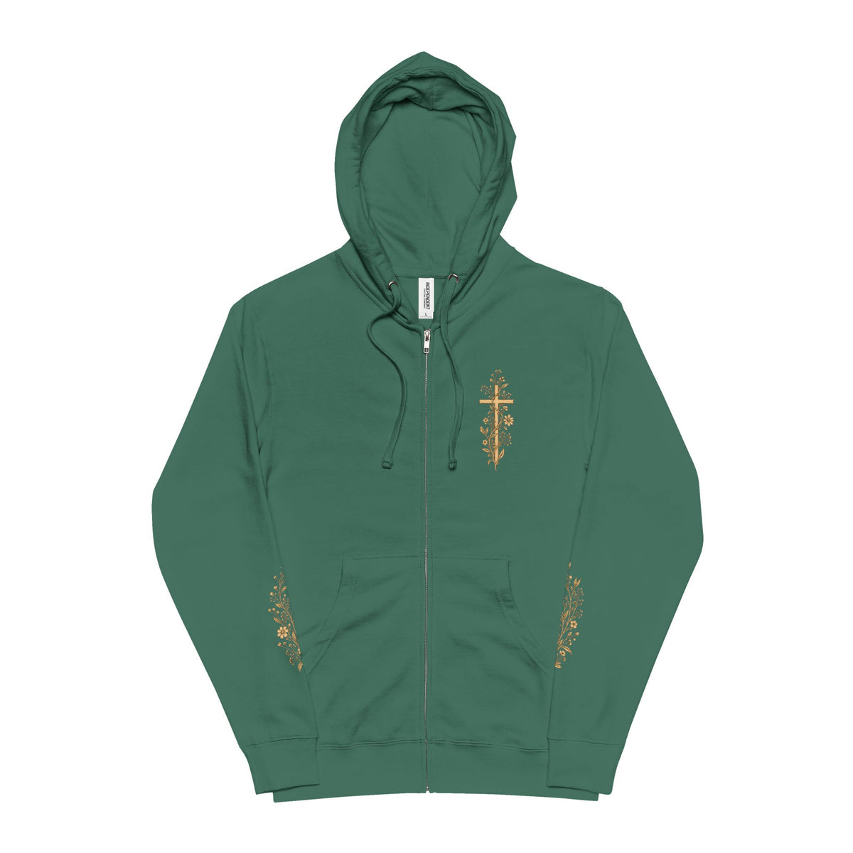 Gold Cross Zip-Up Hoodie — Christian Faith Fleece Jacket