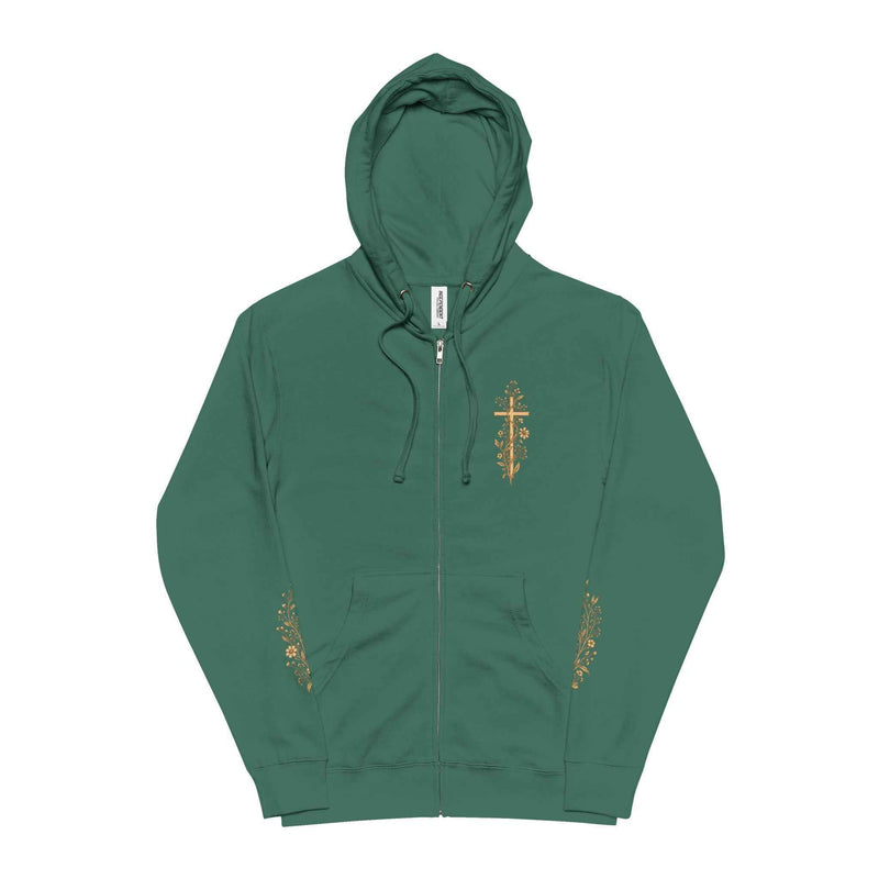 Gold Cross Zip-Up Hoodie — Christian Faith Fleece Jacket