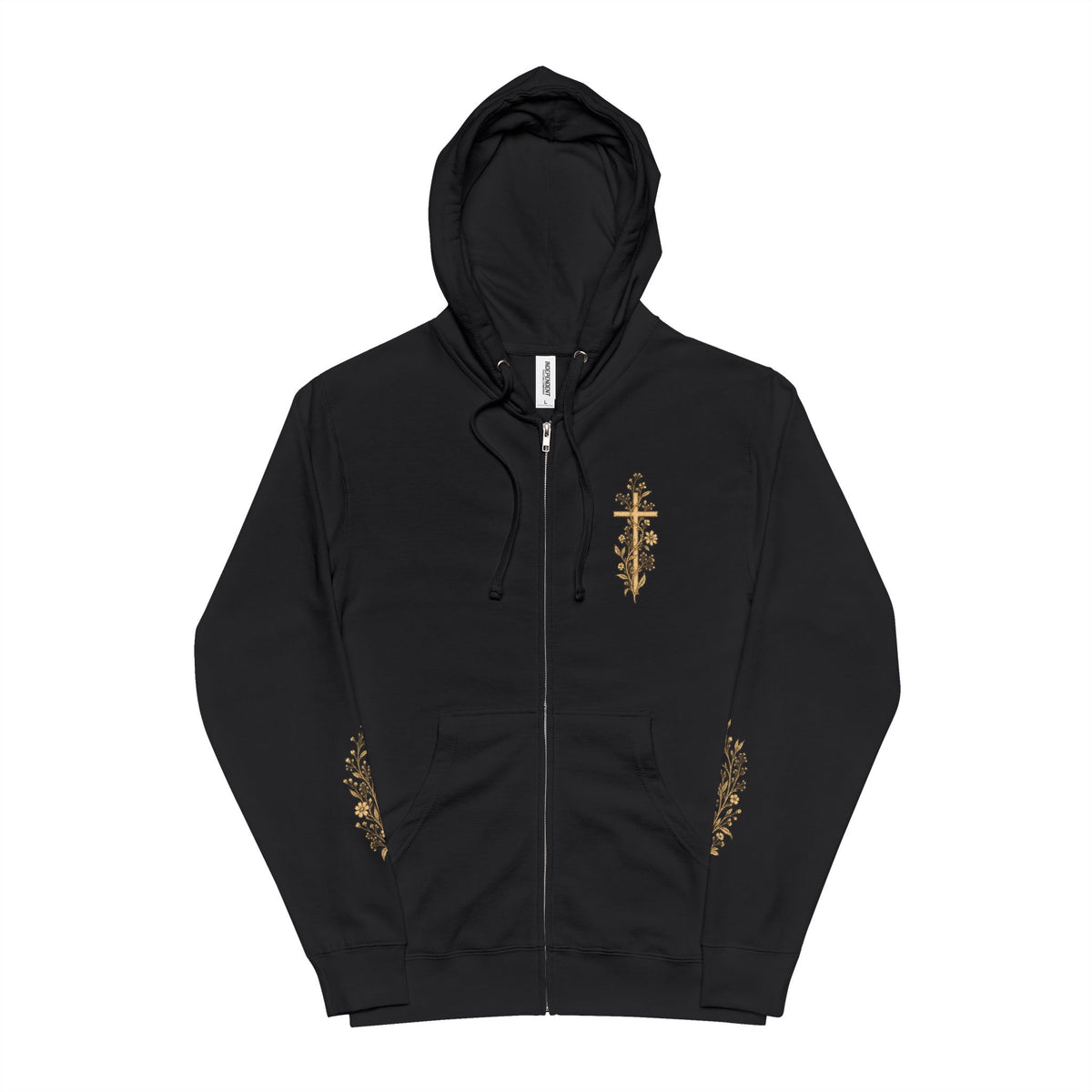 Gold Cross Zip-Up Hoodie — Christian Faith Fleece Jacket