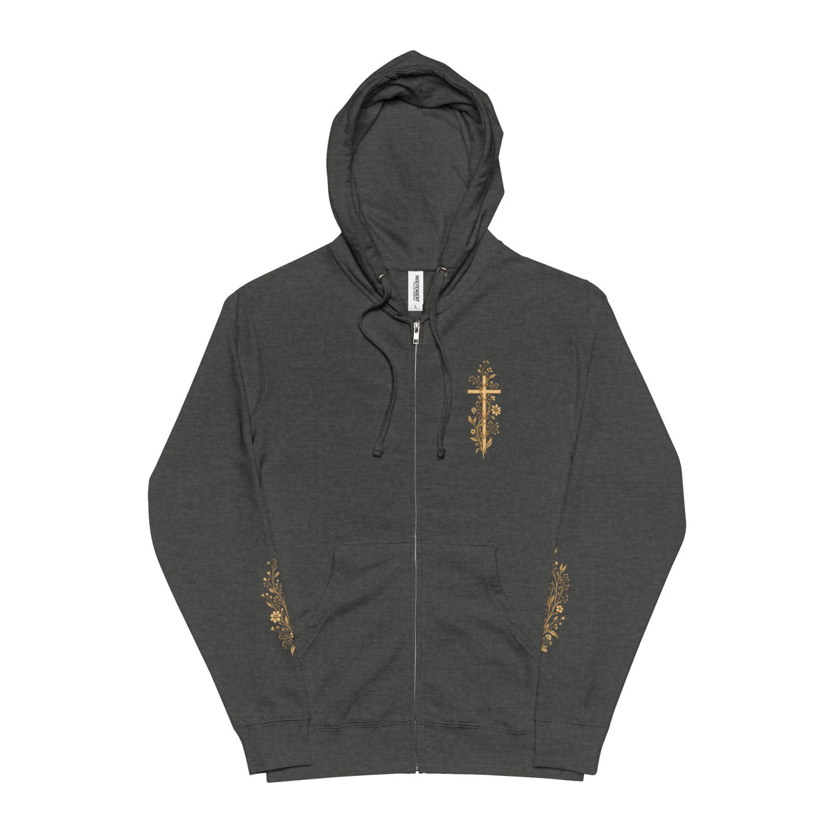Gold Cross Zip-Up Hoodie — Christian Faith Fleece Jacket