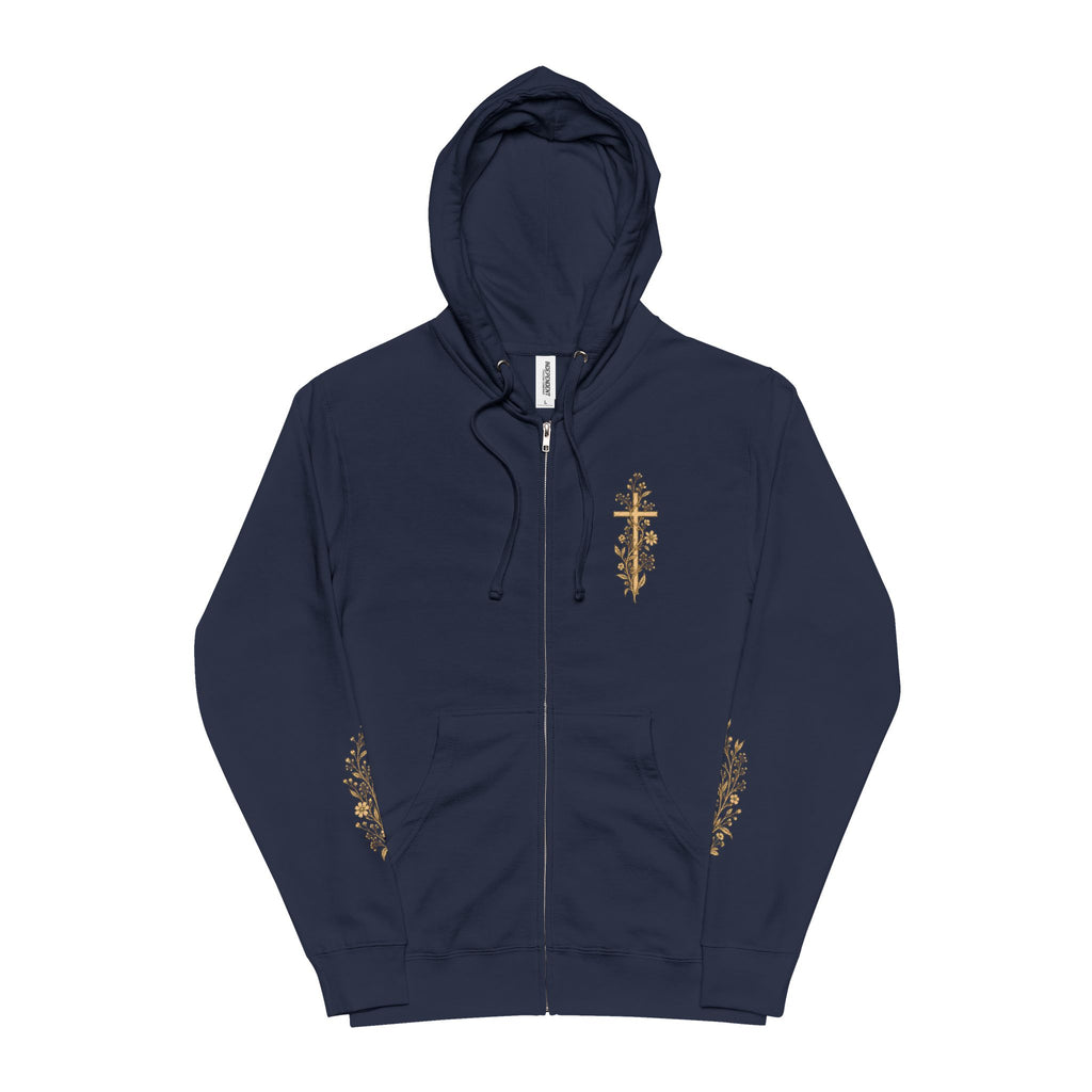 Gold Cross Zip-Up Hoodie — Christian Faith Fleece Jacket