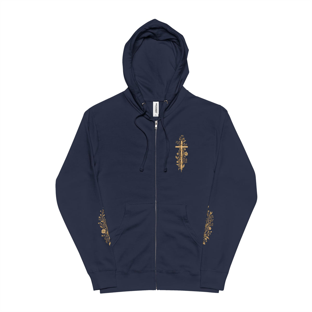 Gold Cross Zip-Up Hoodie — Christian Faith Fleece Jacket