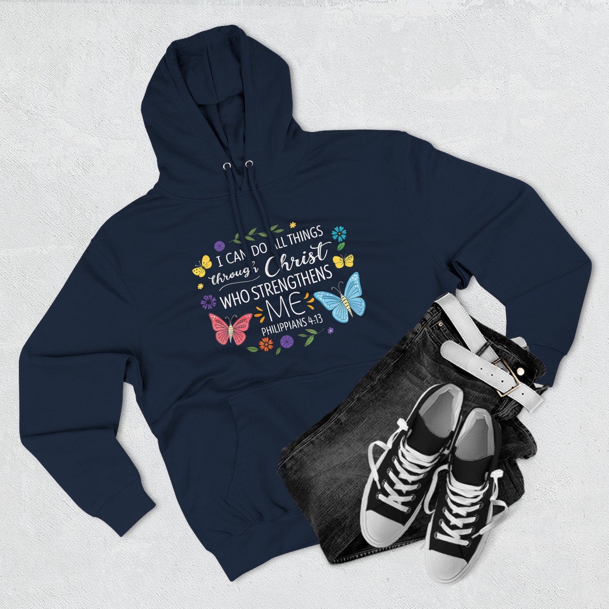 Christian Butterfly Hoodie – "I Can Do All Things Through Christ" Inspirational Pullover