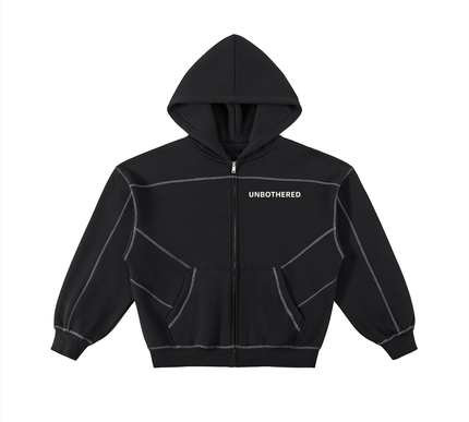 Contrast-Stitched Boxy Fleece Zip Hoodie