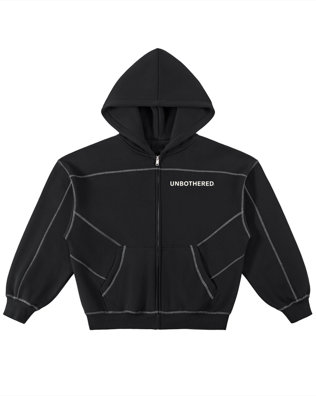 Contrast-Stitched Boxy Fleece Zip Hoodie