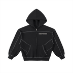 Contrast-Stitched Boxy Fleece Zip Hoodie
