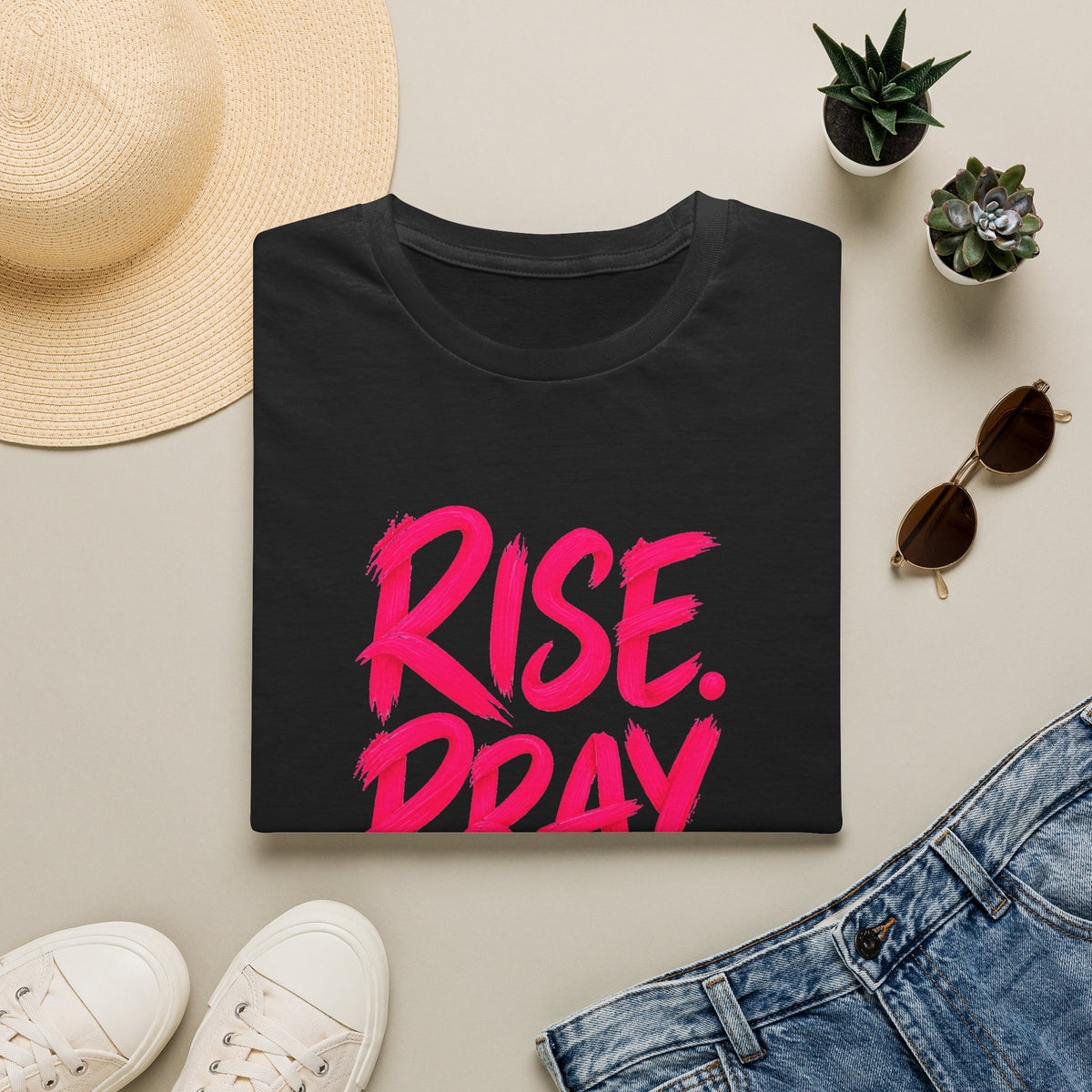 Rise. Pray. Conquer. T-Shirt — Inspirational Faith Graphic Tee