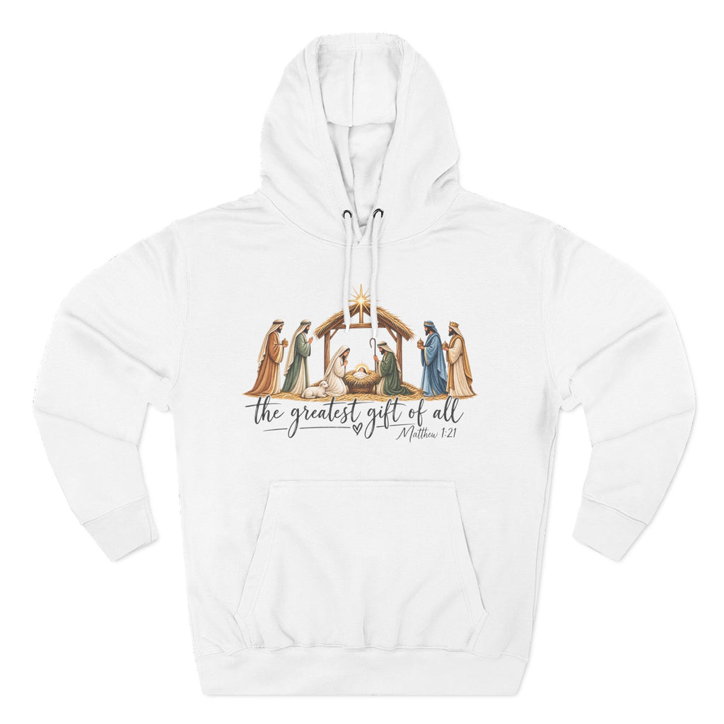 Nativity Hoodie - "The Greatest Gift of All" Fleece Christmas Sweatshirt