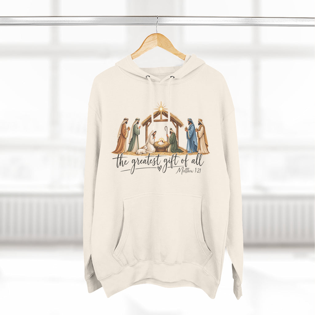 Nativity Hoodie - "The Greatest Gift of All" Fleece Christmas Sweatshirt
