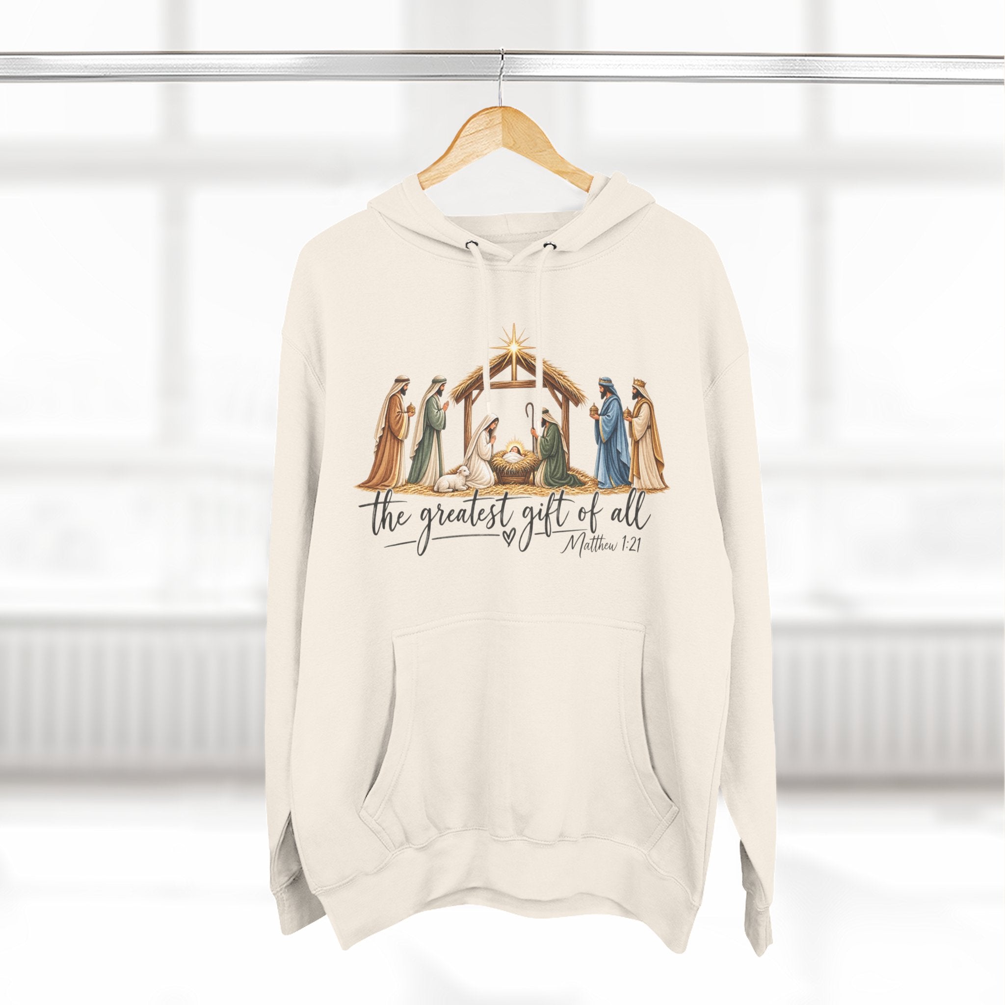 Nativity Hoodie - "The Greatest Gift of All" Fleece Christmas Sweatshirt