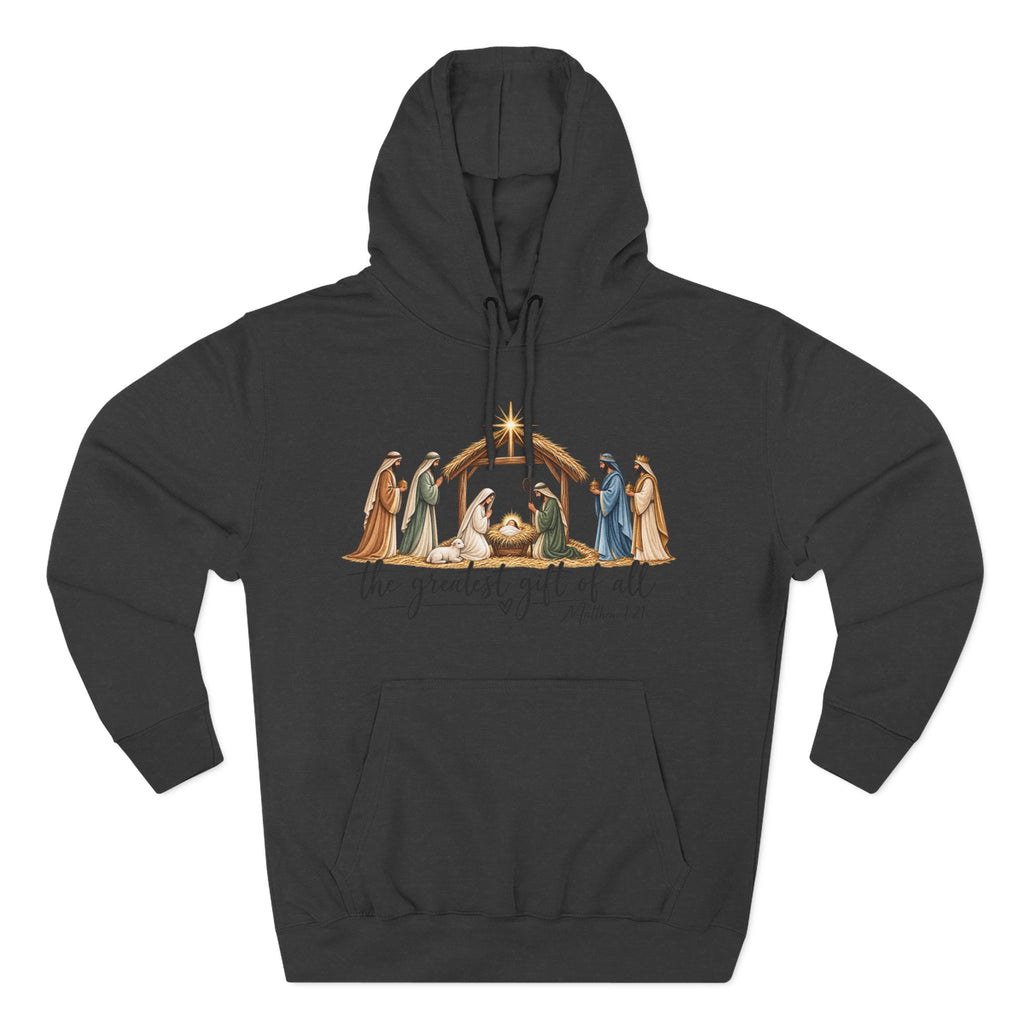 Nativity Hoodie - "The Greatest Gift of All" Fleece Christmas Sweatshirt