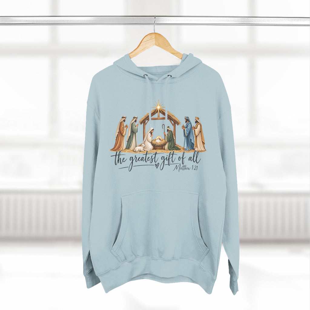 Nativity Hoodie - "The Greatest Gift of All" Fleece Christmas Sweatshirt