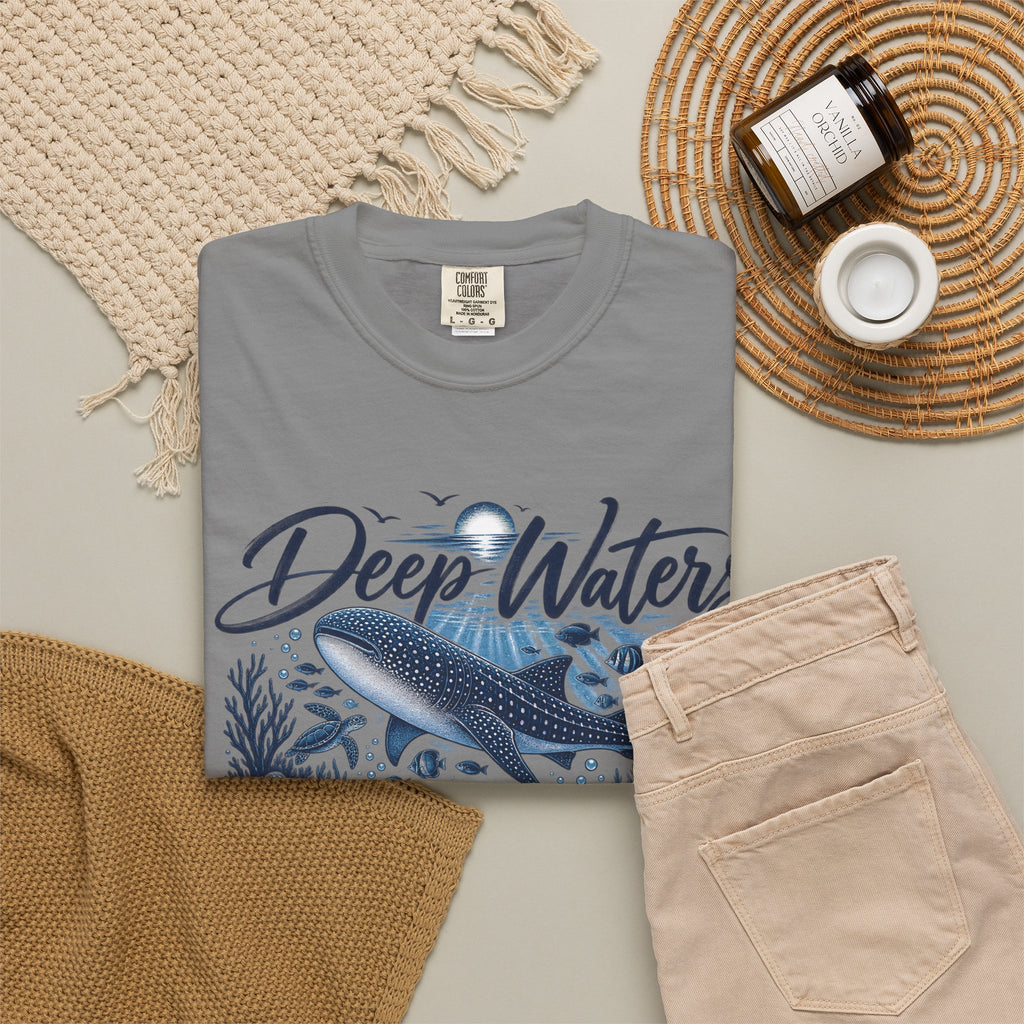 Deep Waters Whale T-Shirt — "Deep Waters I Will Be With You" Ocean Graphic Tee