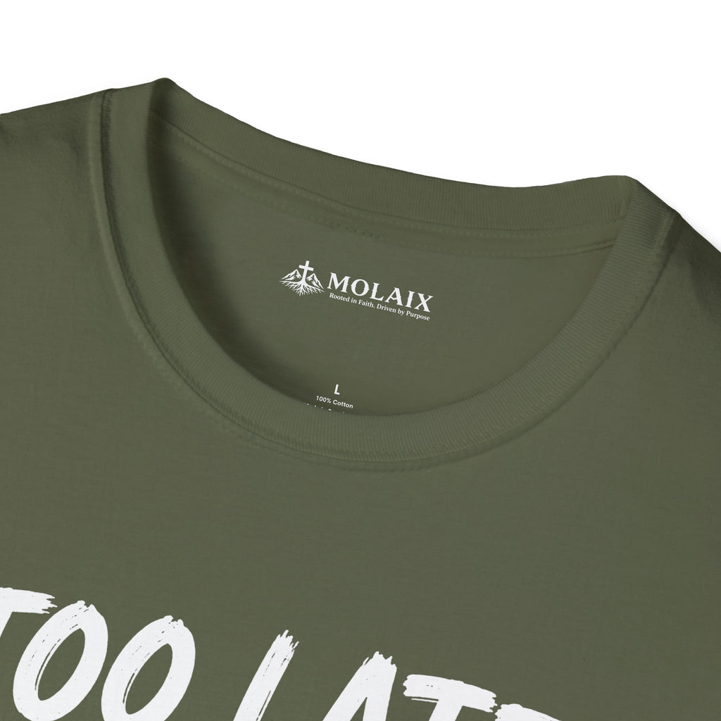 Too Late Satan T‑Shirt — "Grace Got Here First" Christian Faith Graphic Tee