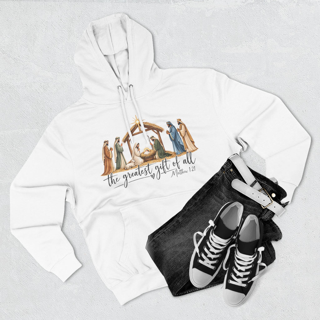 Nativity Hoodie - "The Greatest Gift of All" Fleece Christmas Sweatshirt