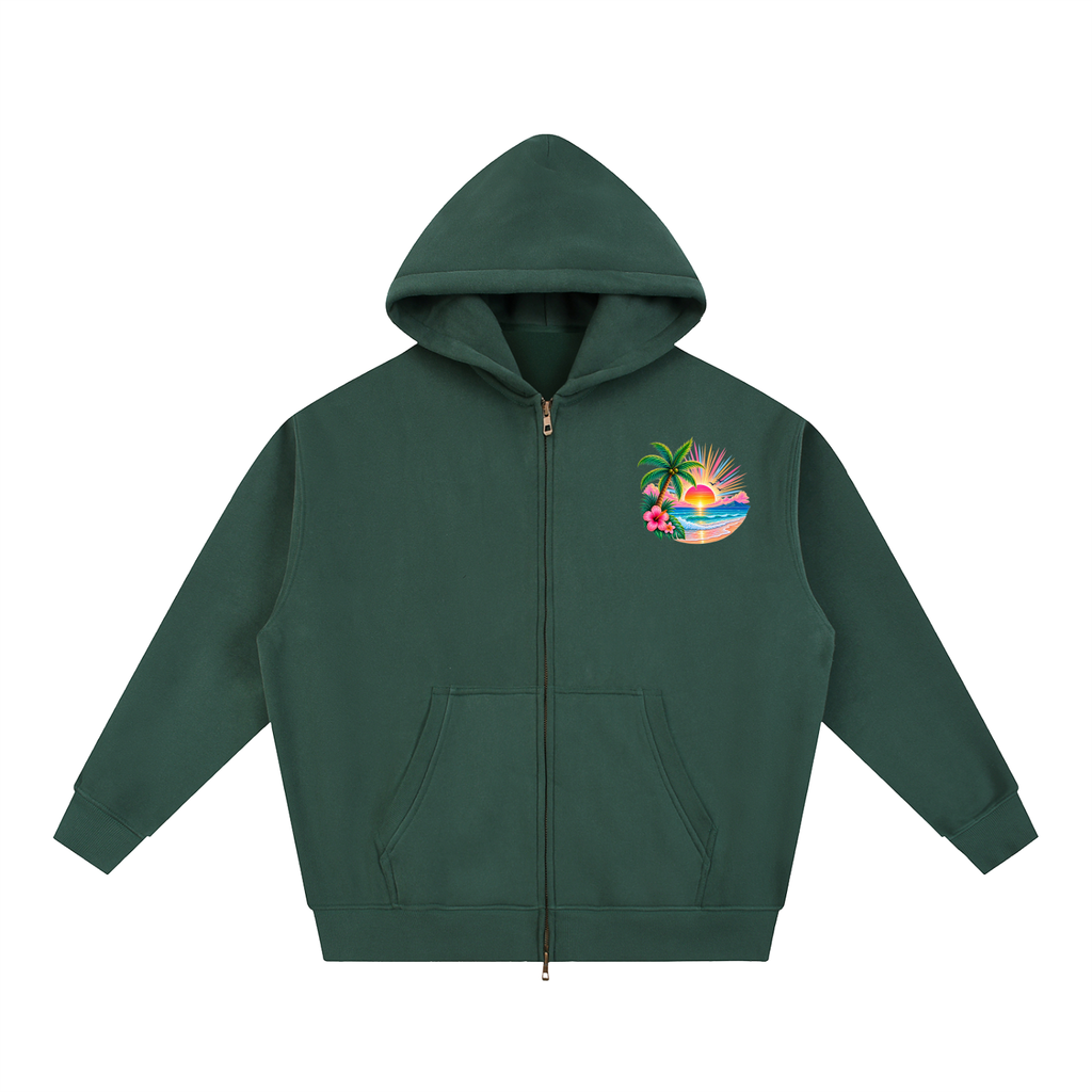 His Love Lights the Way Tropical Sunset Oversized Zip Hoodie