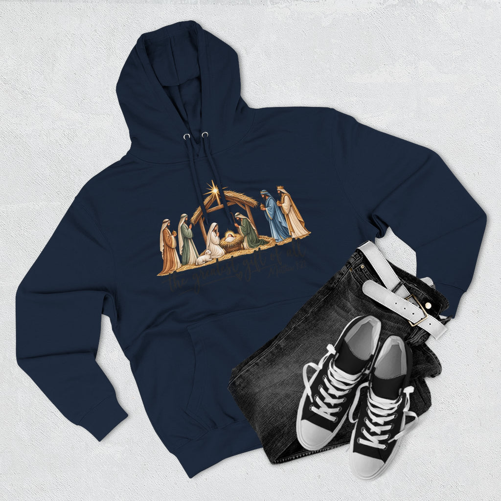 Nativity Hoodie - "The Greatest Gift of All" Fleece Christmas Sweatshirt
