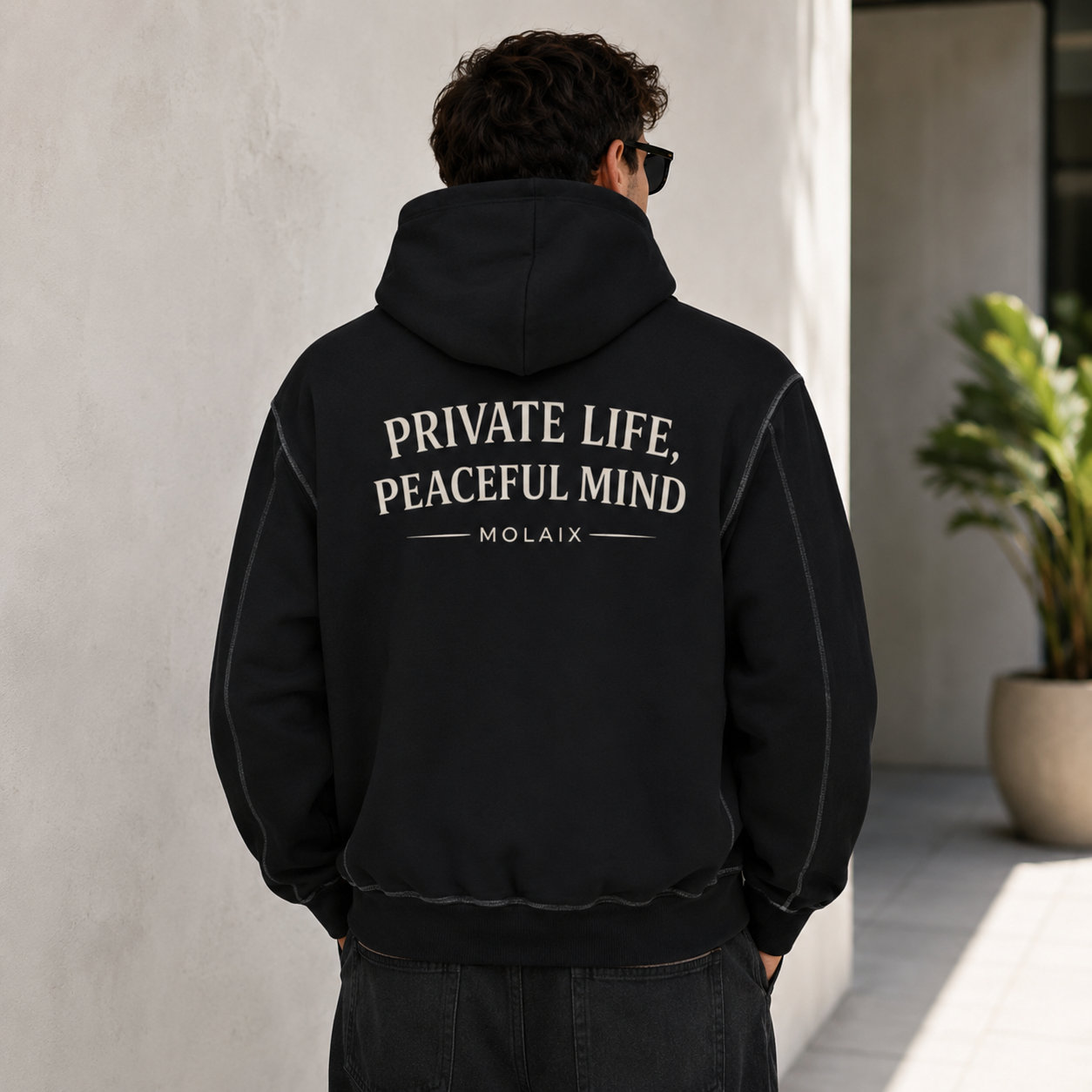 Contrast-Stitched Boxy Fleece Zip Hoodie